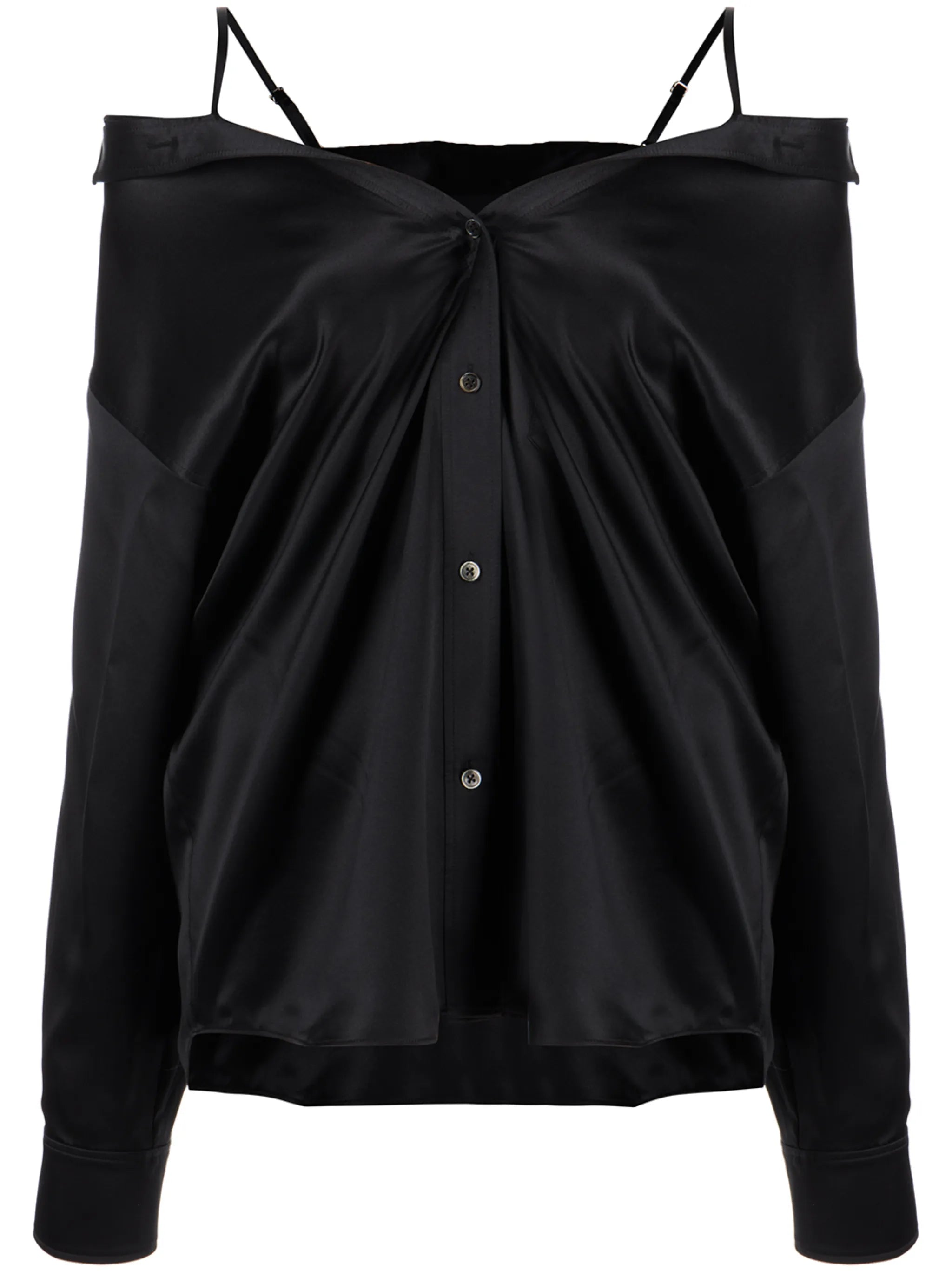 off-shoulder satin shirt