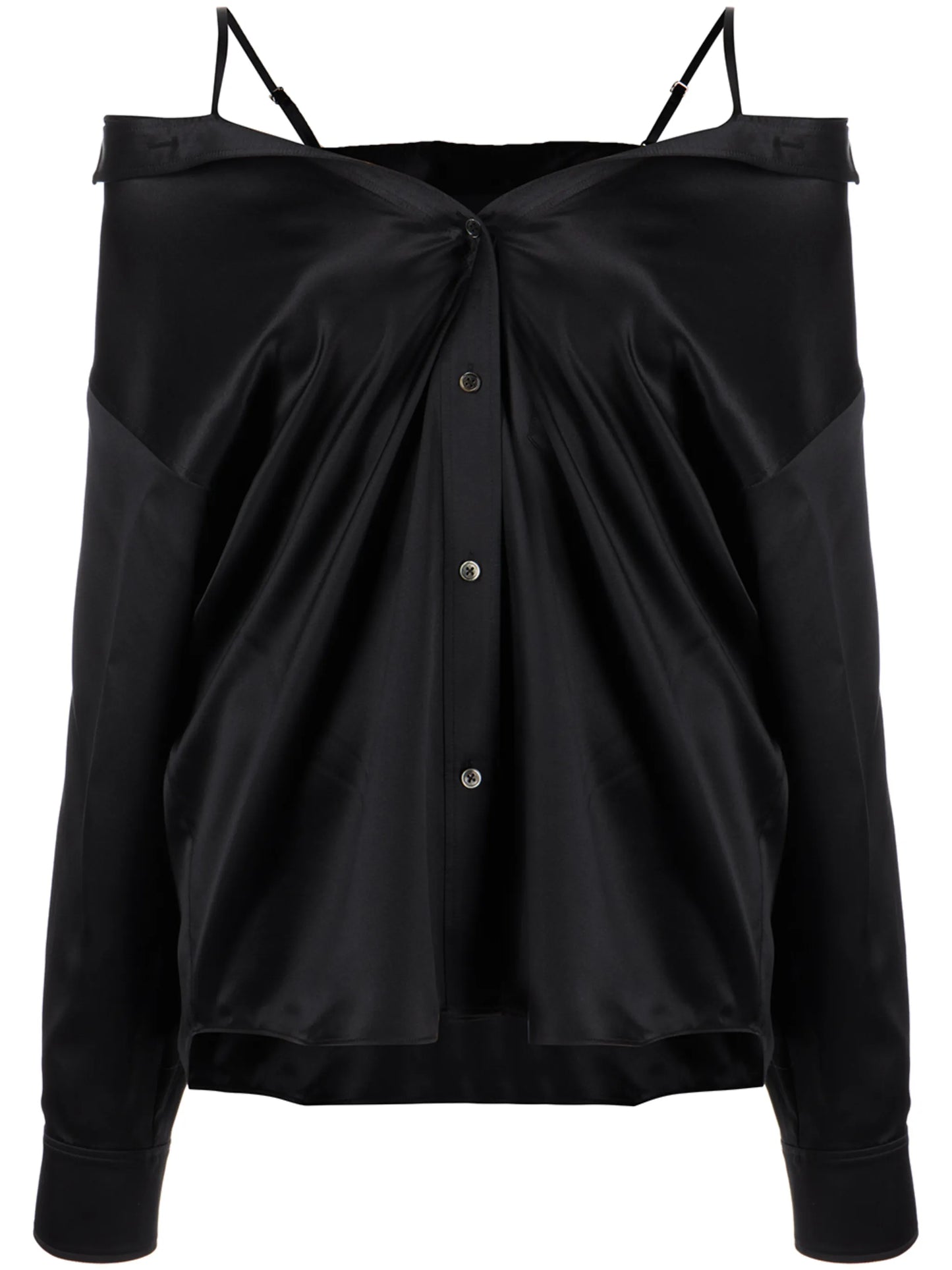 off-shoulder satin shirt