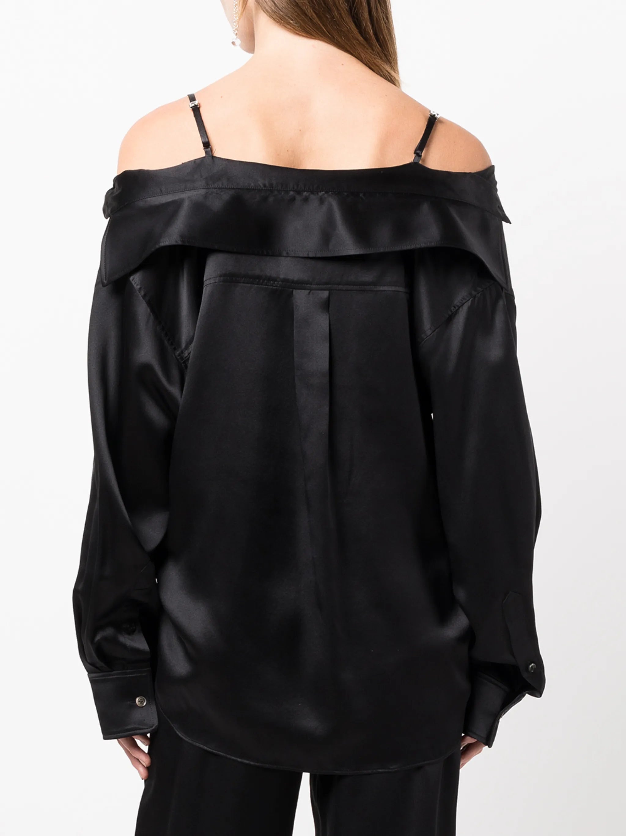 off-shoulder satin shirt