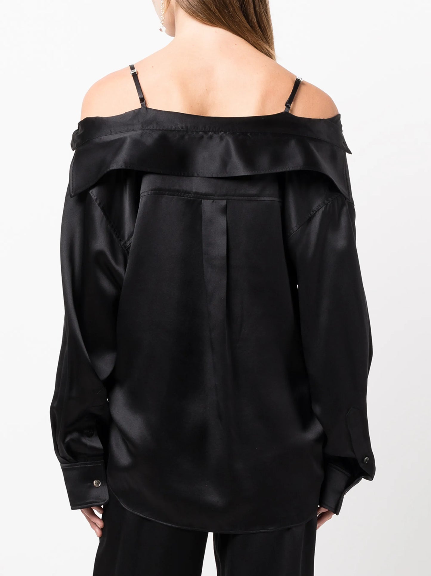 off-shoulder satin shirt