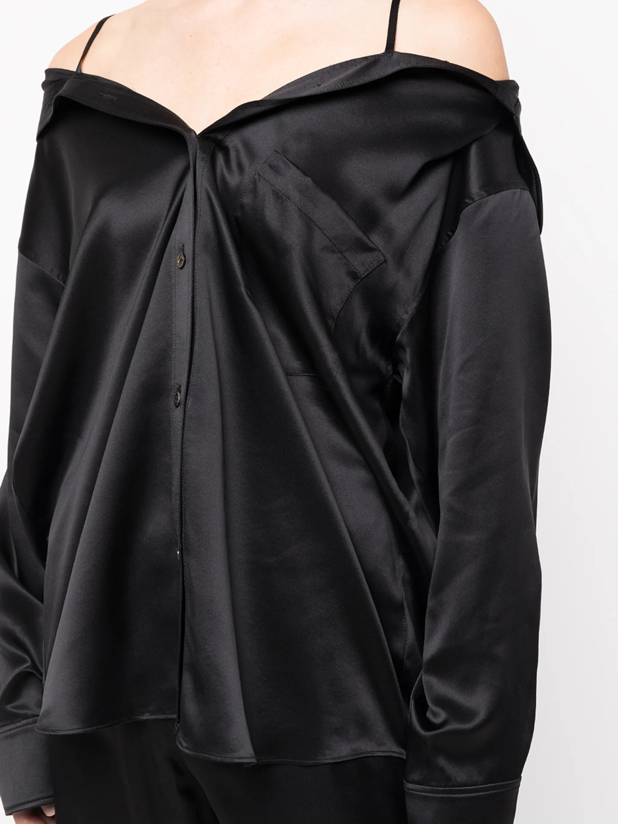 off-shoulder satin shirt