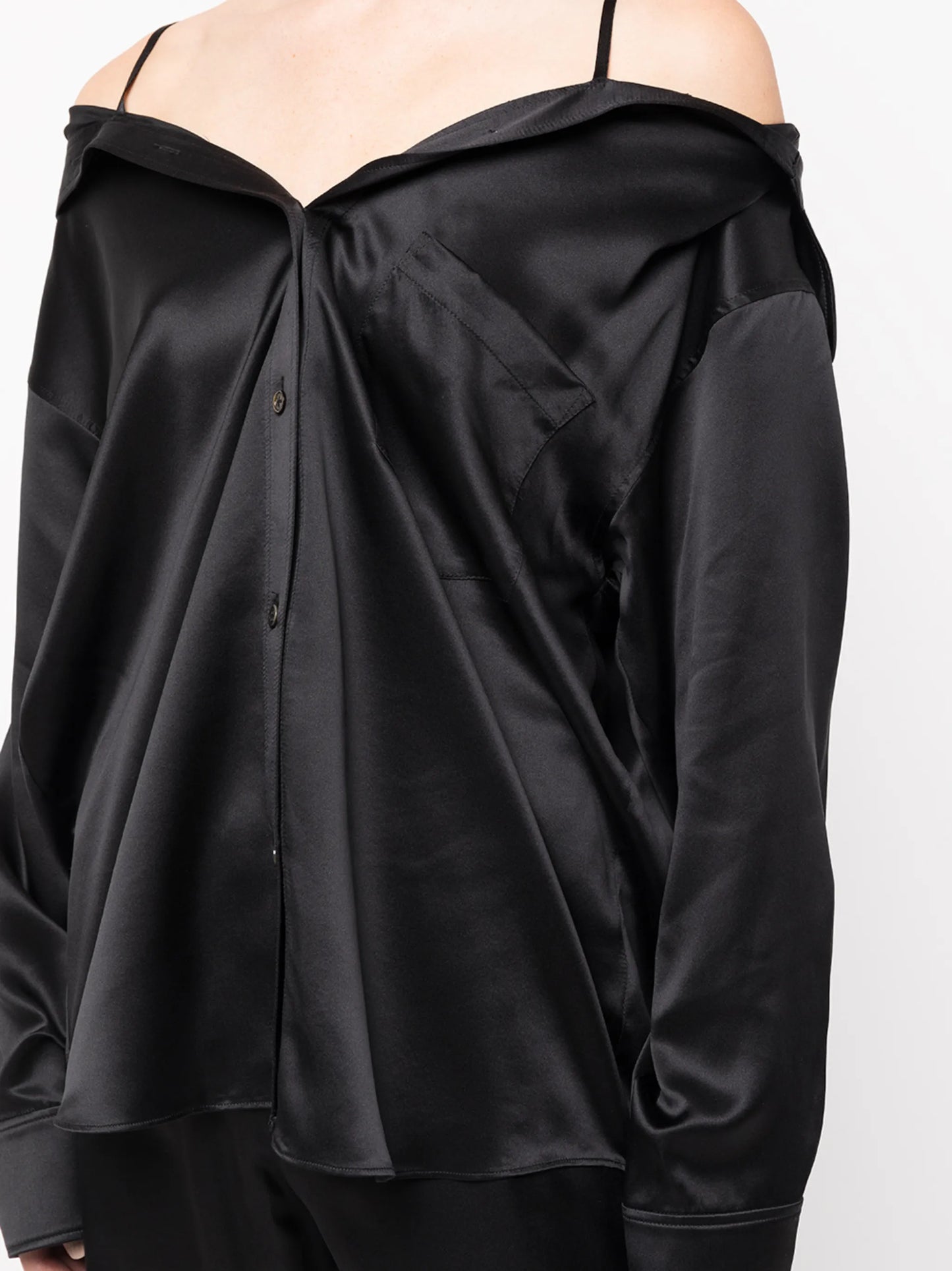 off-shoulder satin shirt