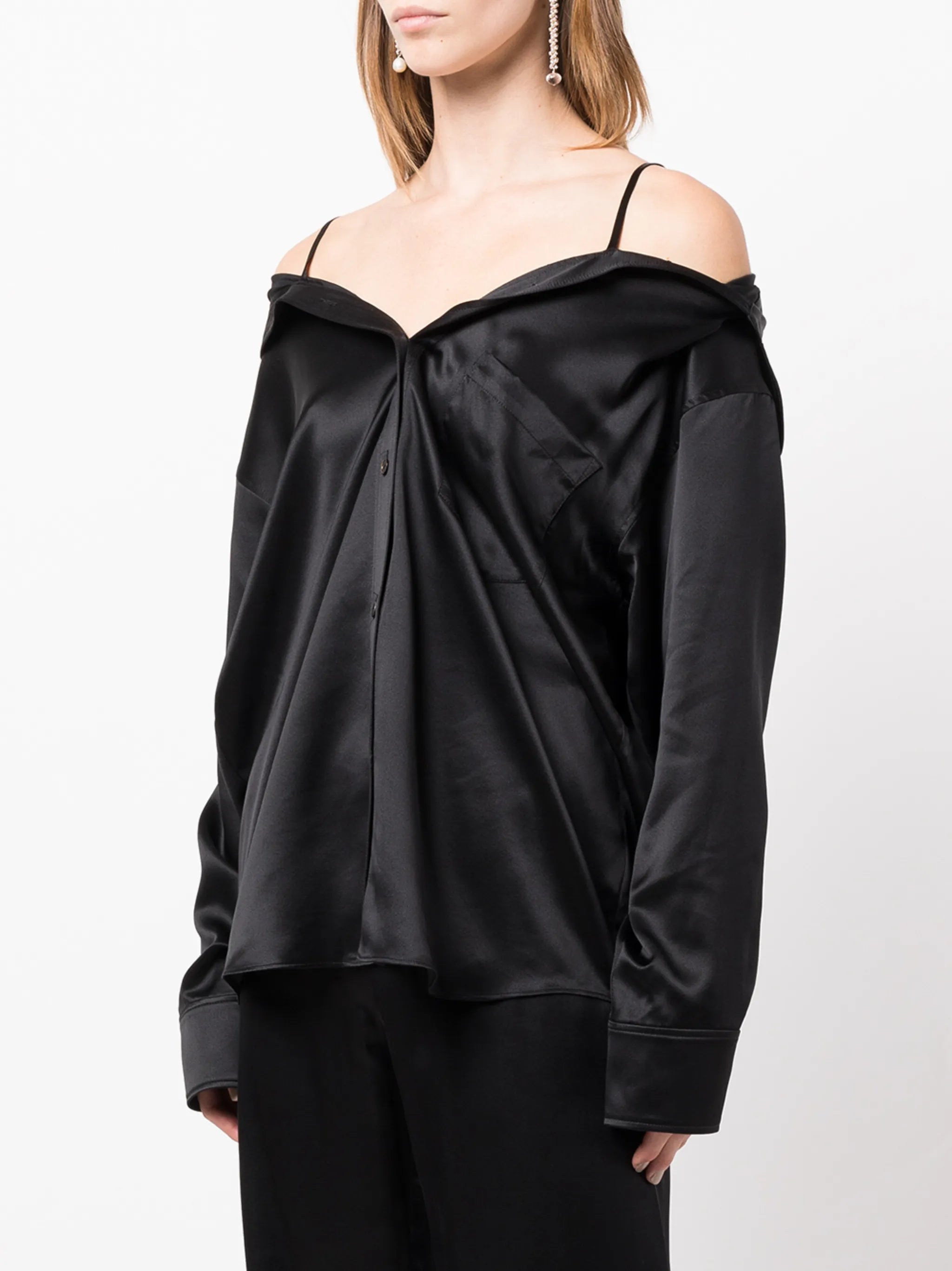 off-shoulder satin shirt
