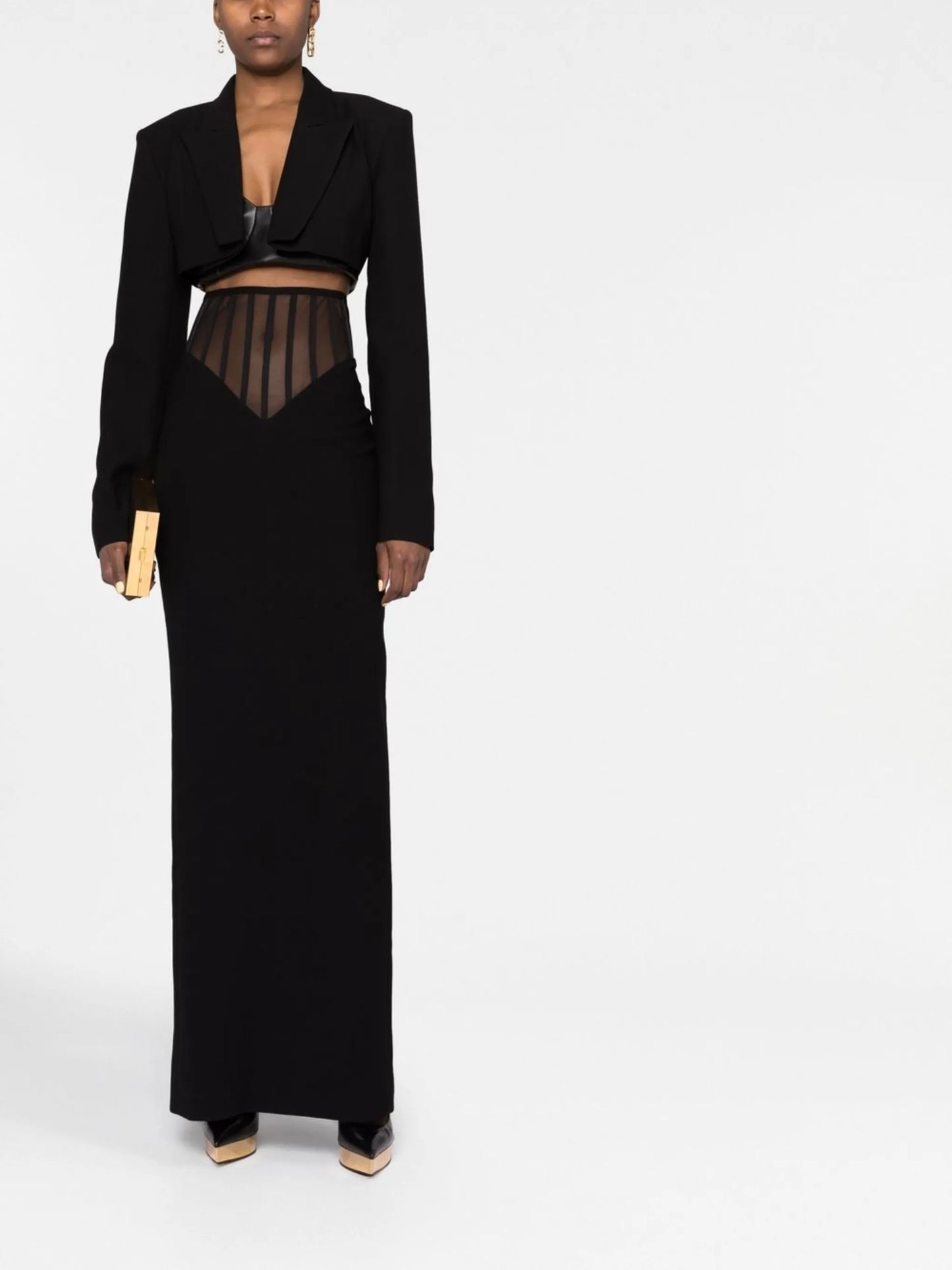 exposed-corset high-waist maxi skirt