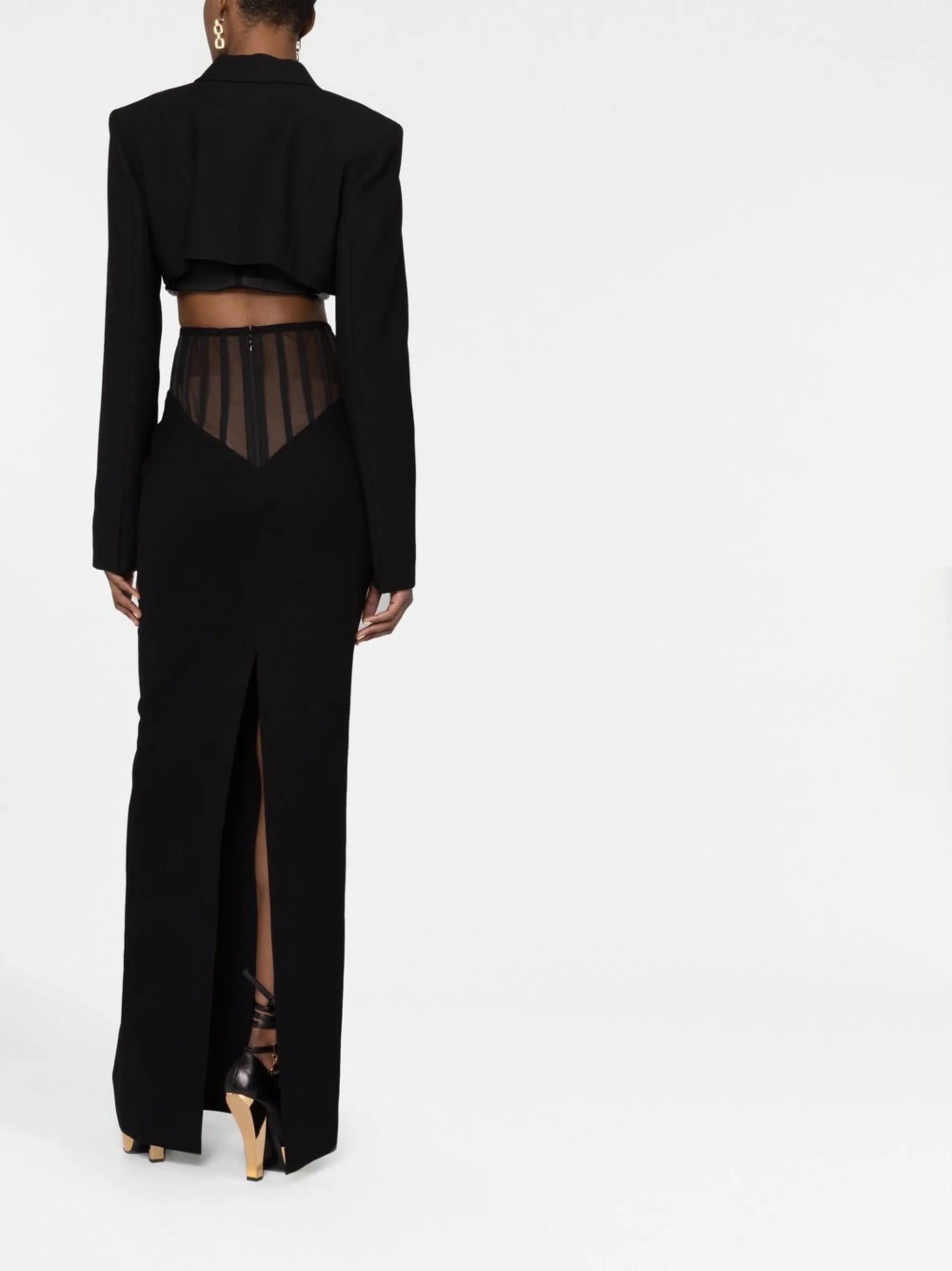 exposed-corset high-waist maxi skirt