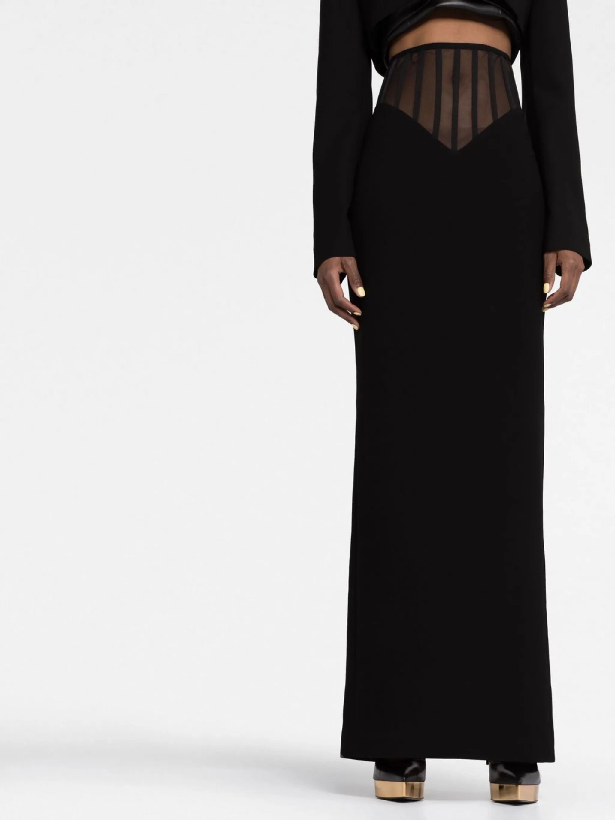 exposed-corset high-waist maxi skirt