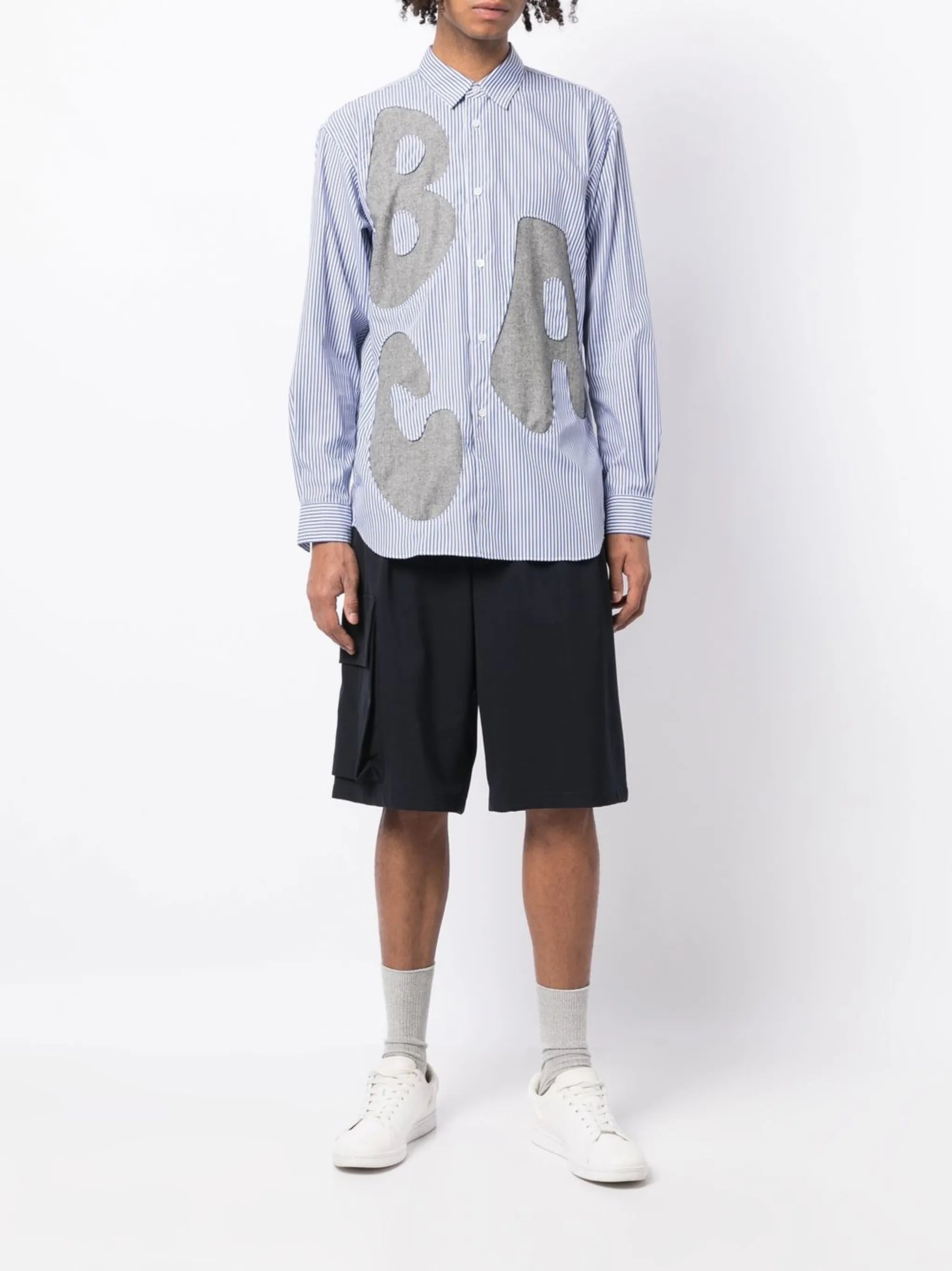 alphabet patch-detail long-sleeve shirt