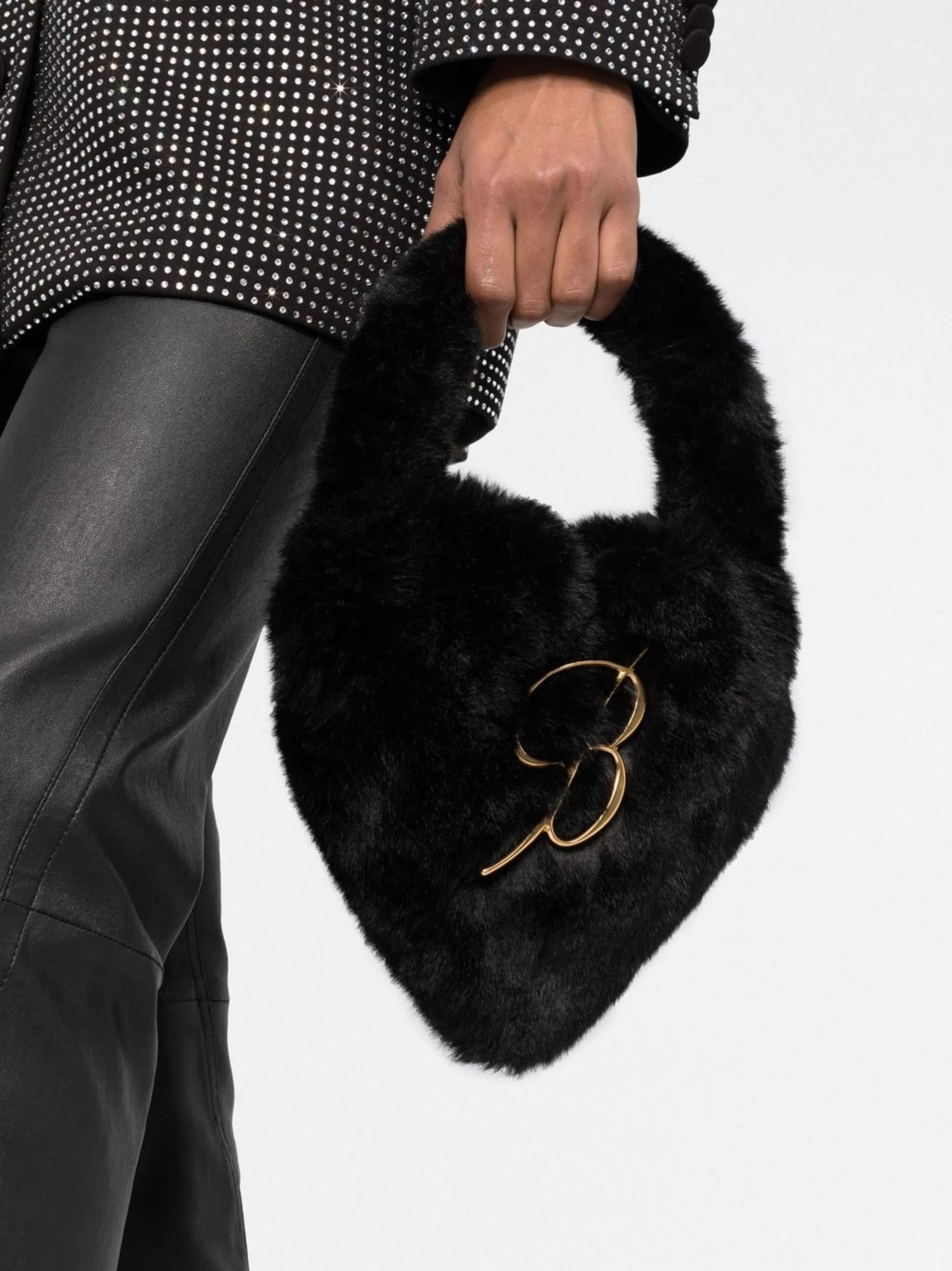 logo plaque faux fur tote bag