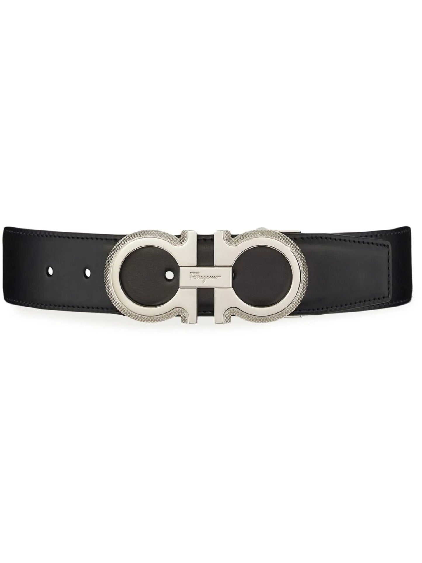 Gancini-plaque leather belt
