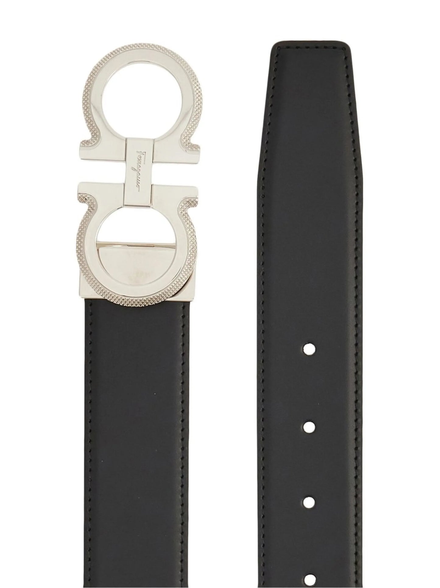 Gancini-plaque leather belt