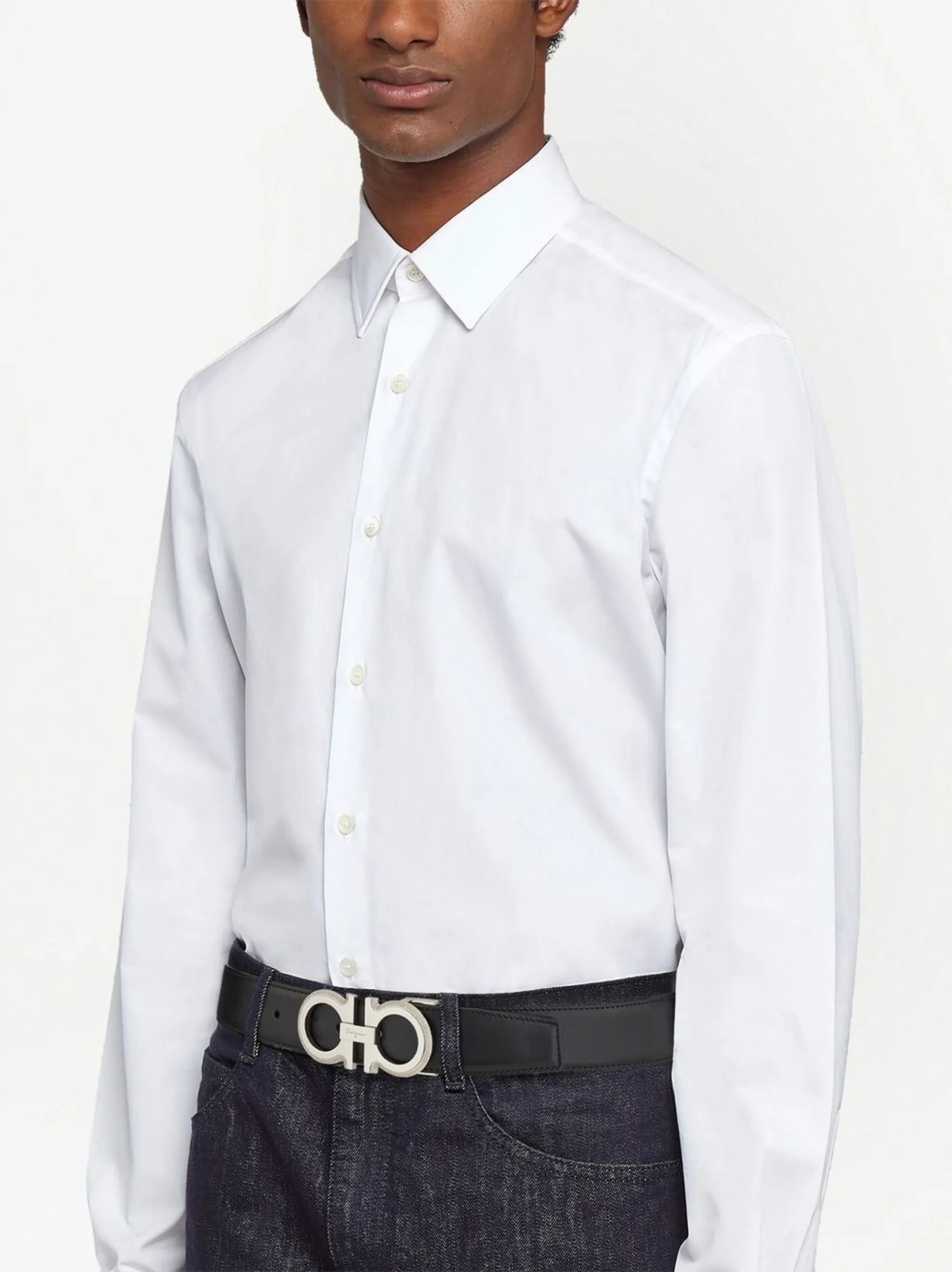Gancini-plaque leather belt