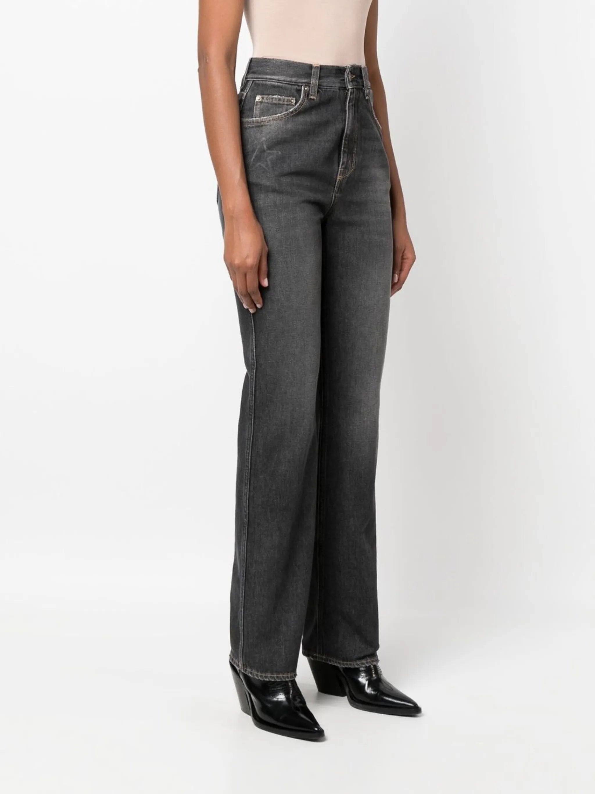 high-waist straight-leg jeans