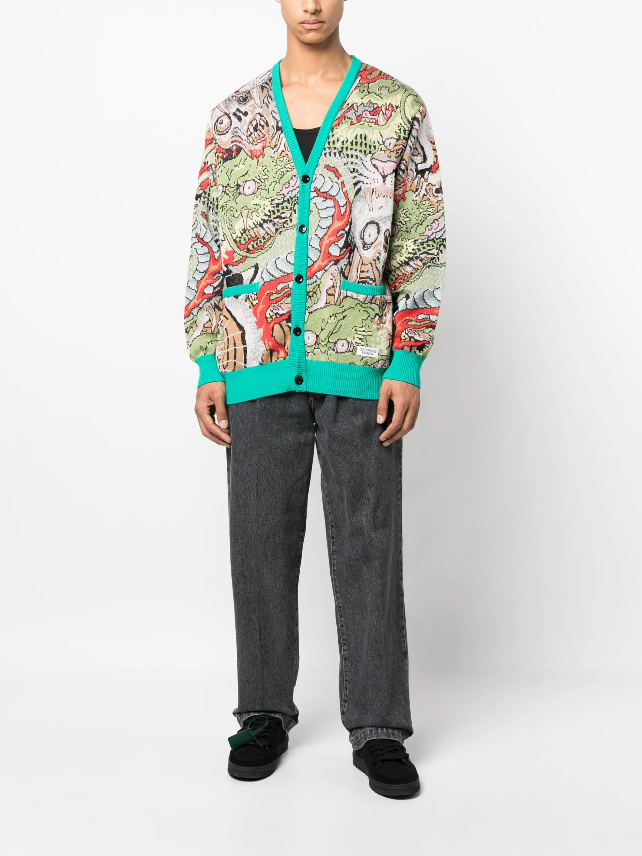 intarsia-knit cotton cardigan