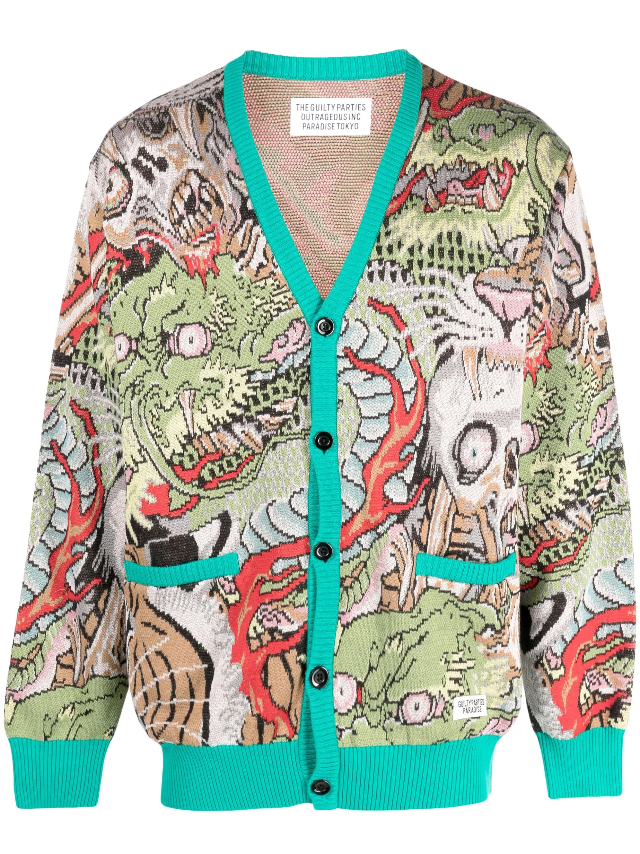 intarsia-knit cotton cardigan