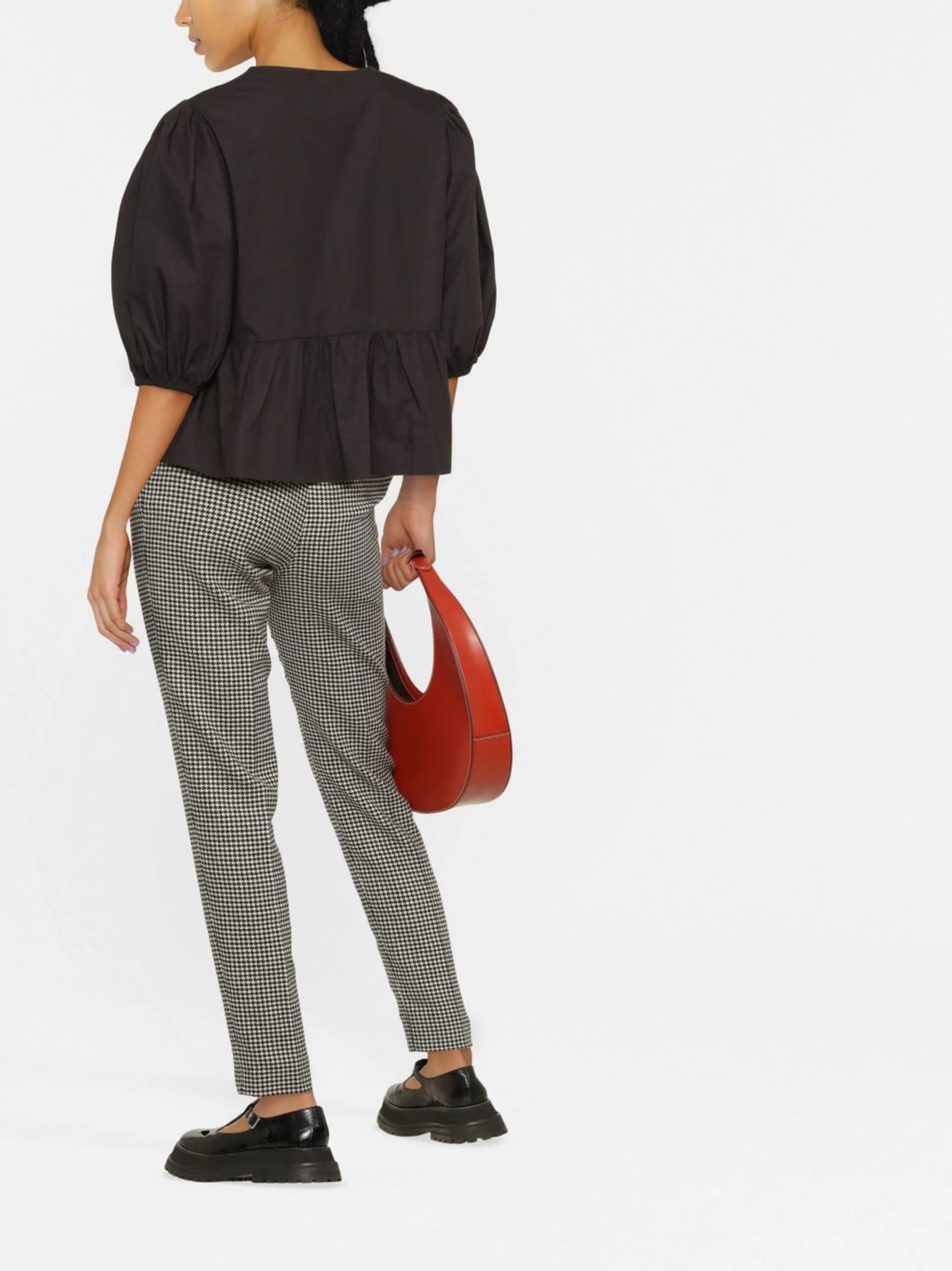 puff-sleeved peplum blouse