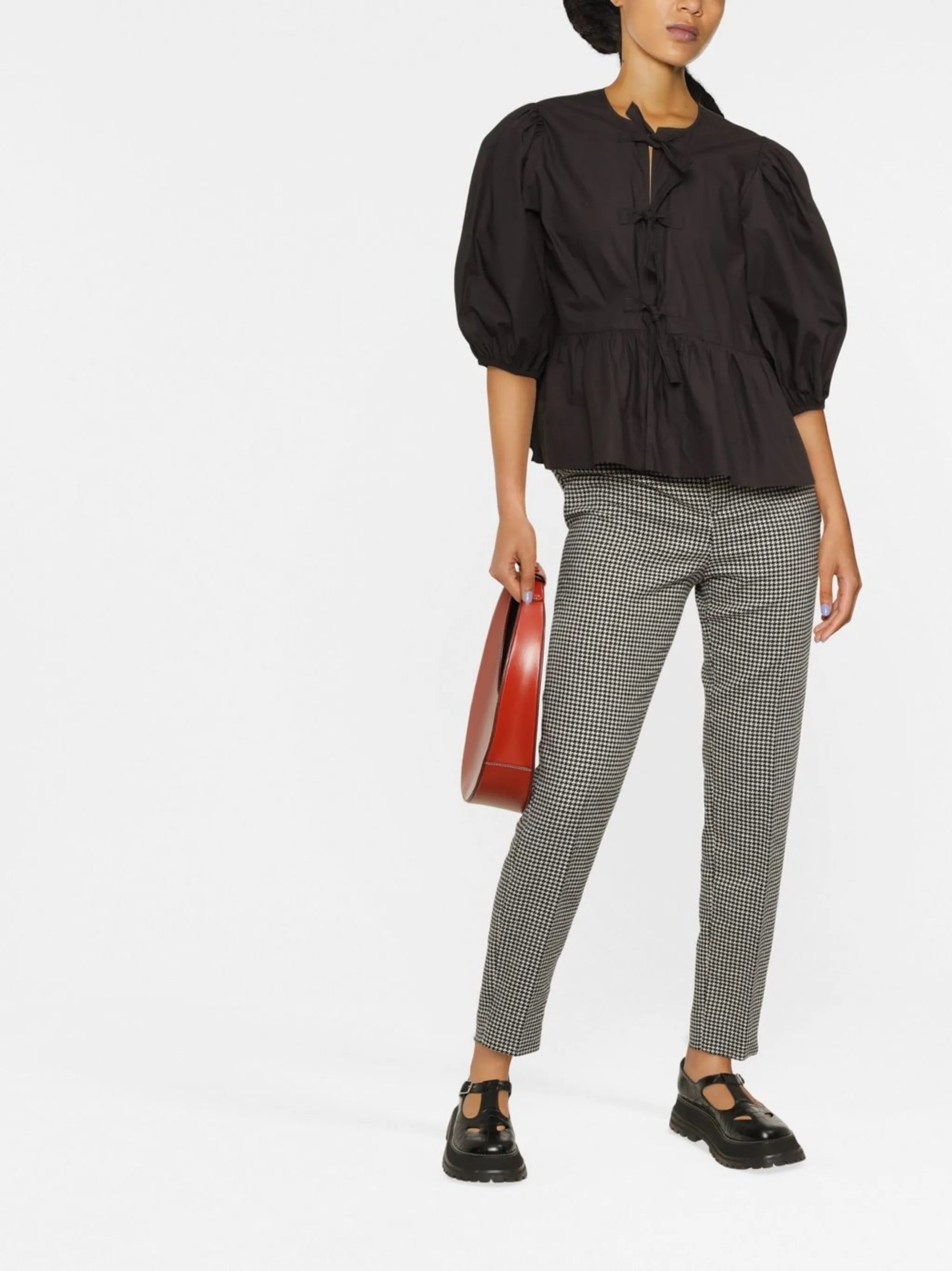 puff-sleeved peplum blouse