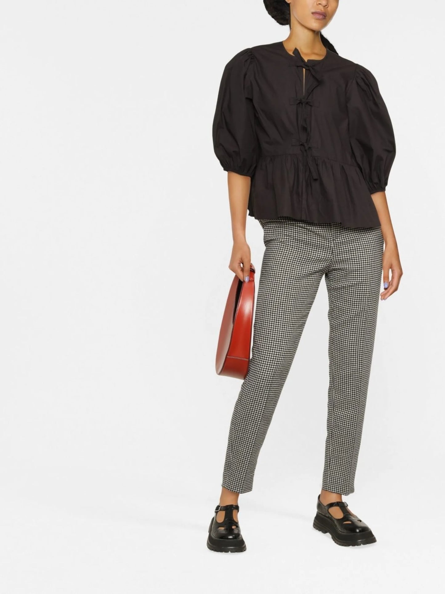 puff-sleeved peplum blouse