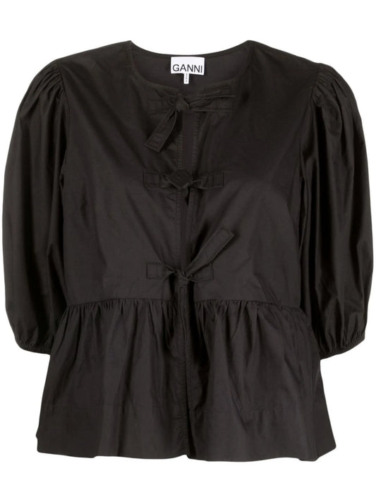 puff-sleeved peplum blouse