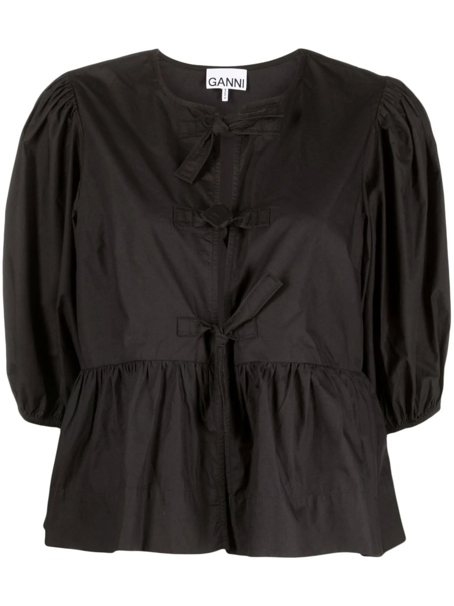 cotton poplin peplum tie blouse
