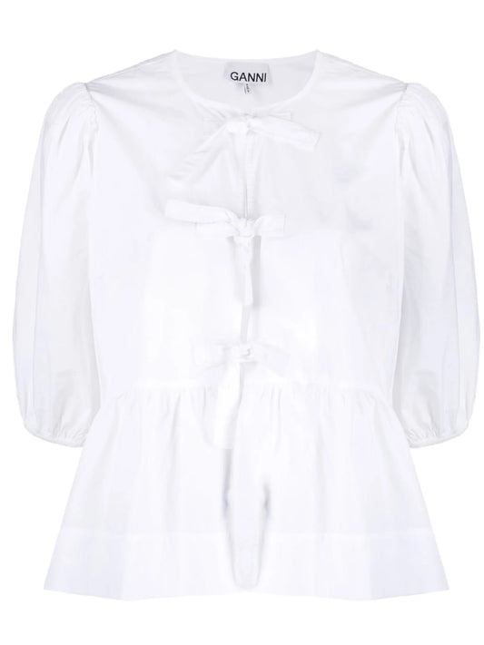 cotton poplin peplum tie blouse