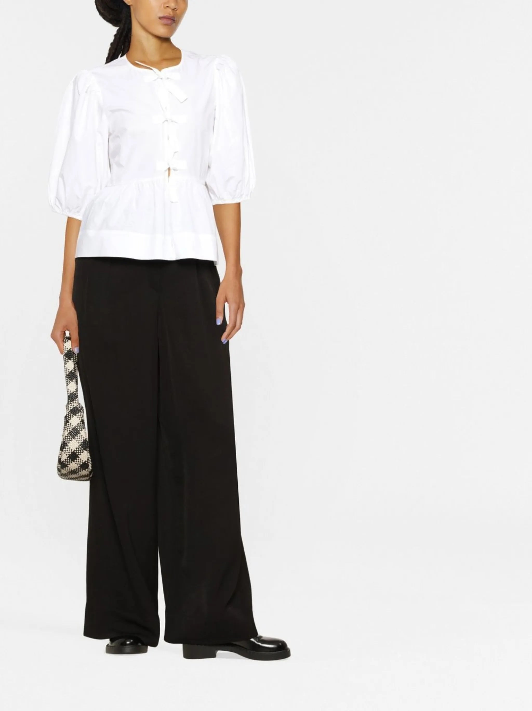 cotton poplin peplum tie blouse