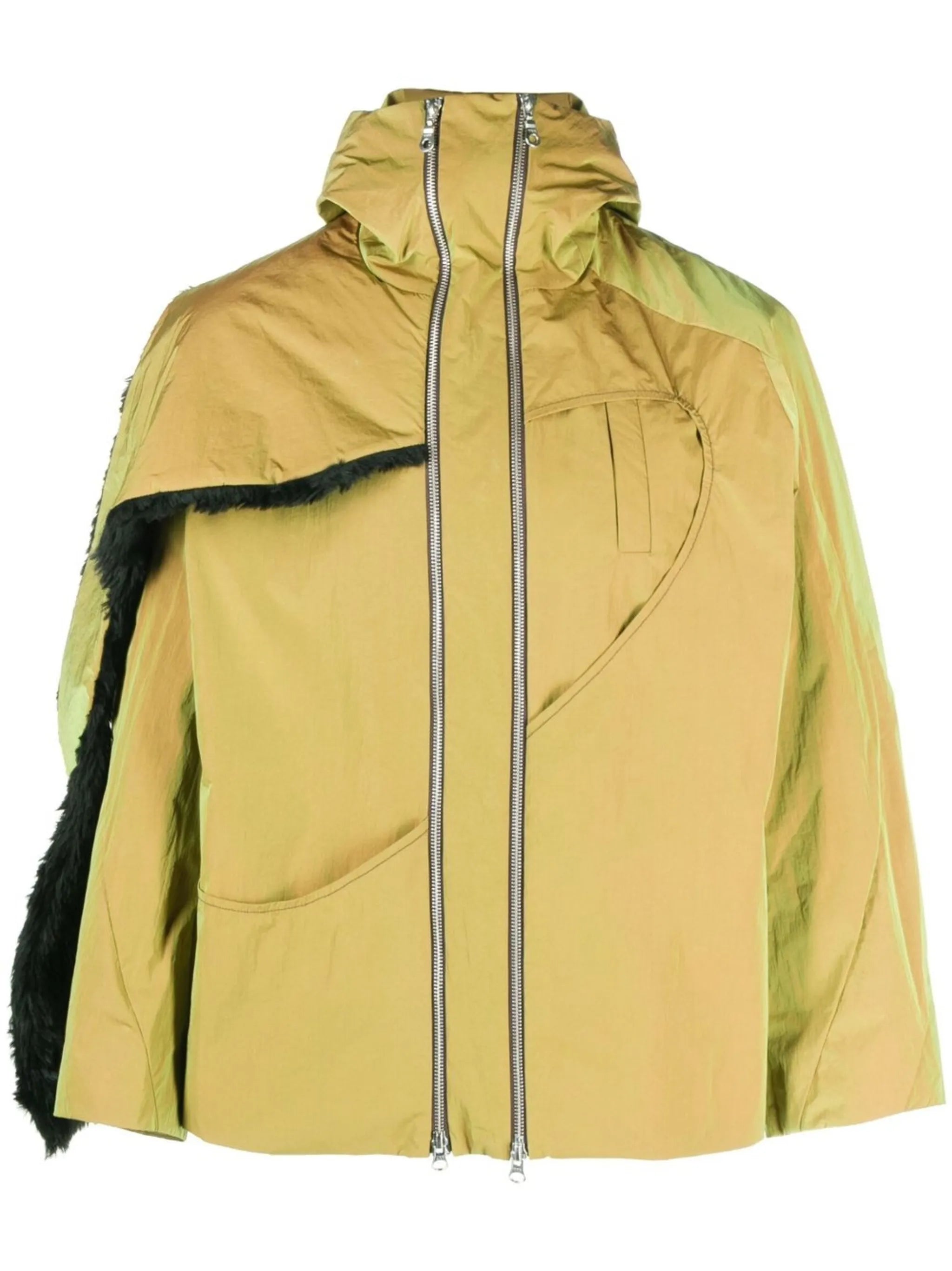 gathered-detail zip-up jacket