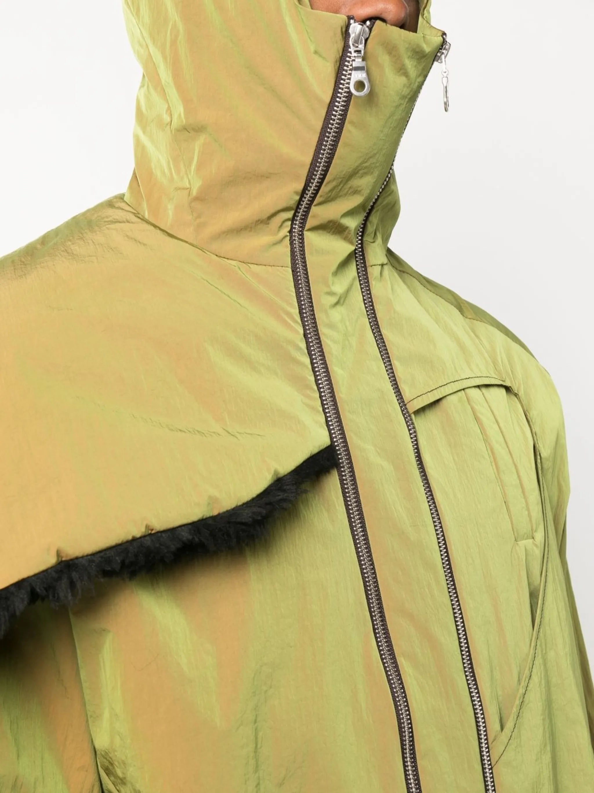 gathered-detail zip-up jacket