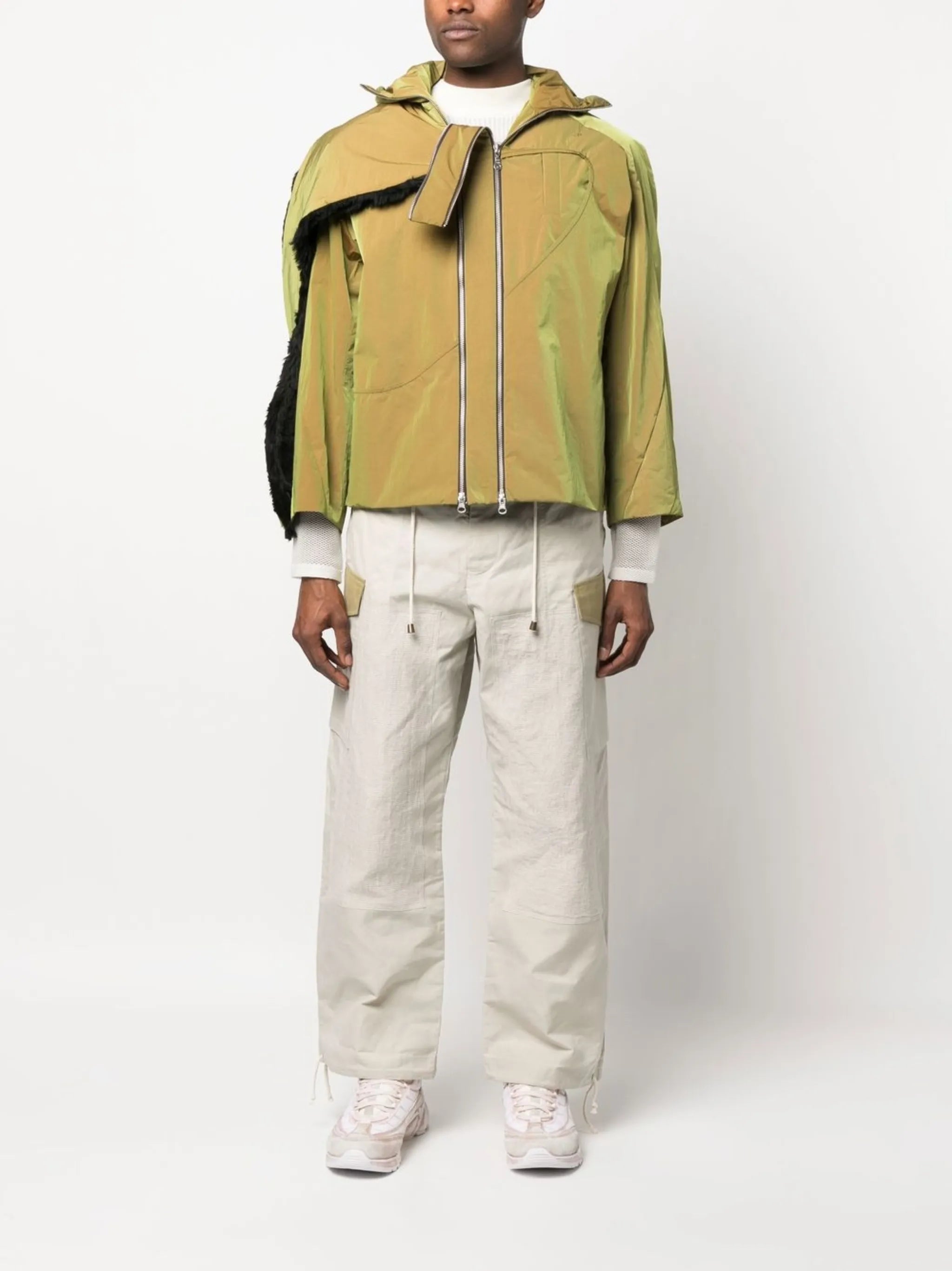 gathered-detail zip-up jacket