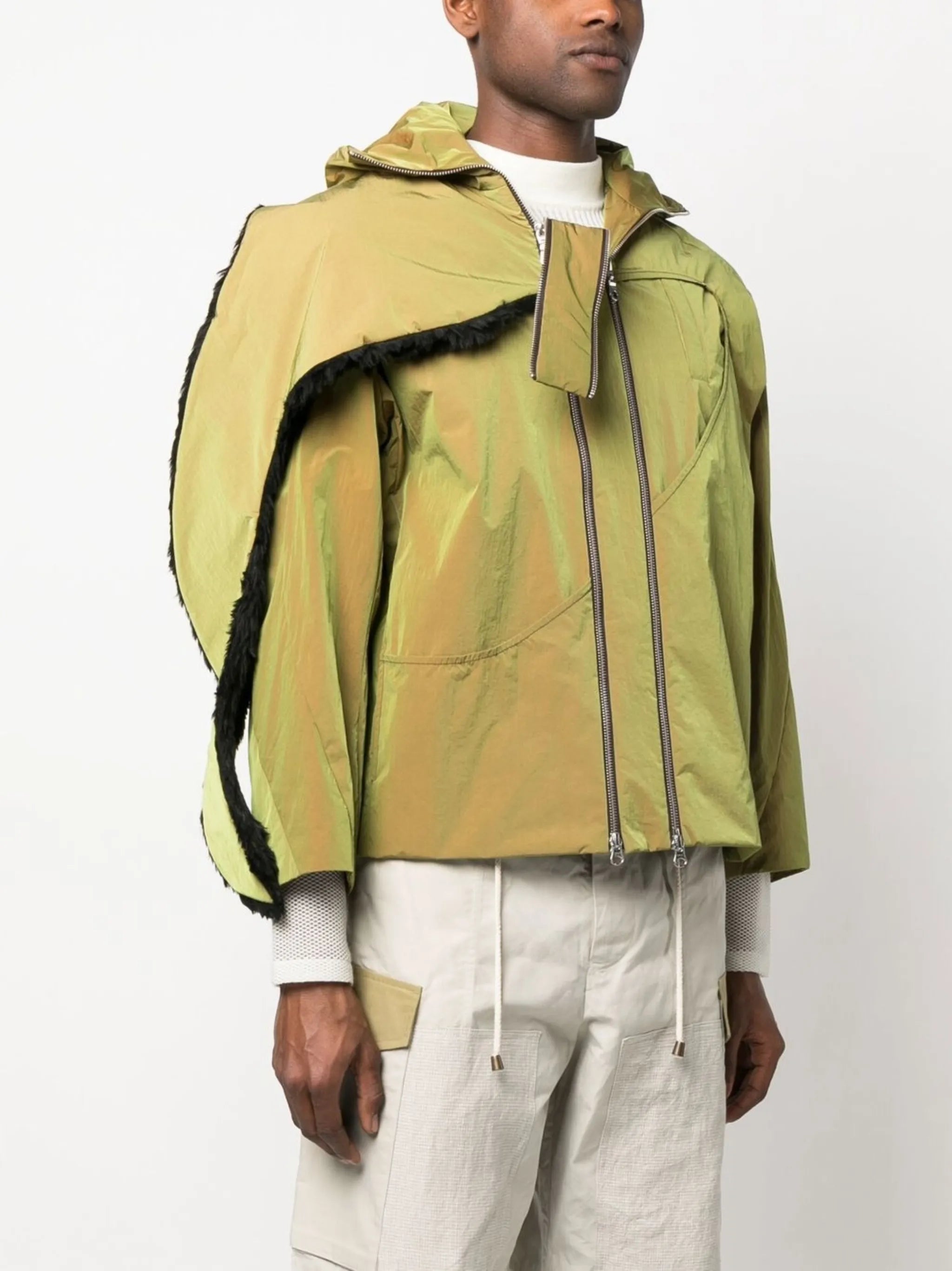 gathered-detail zip-up jacket
