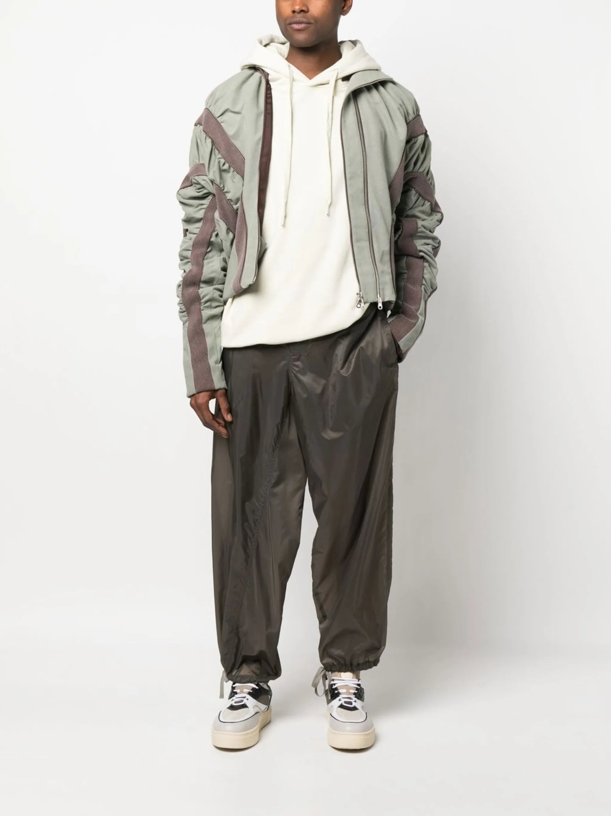 gathered-detail ribbed jacket