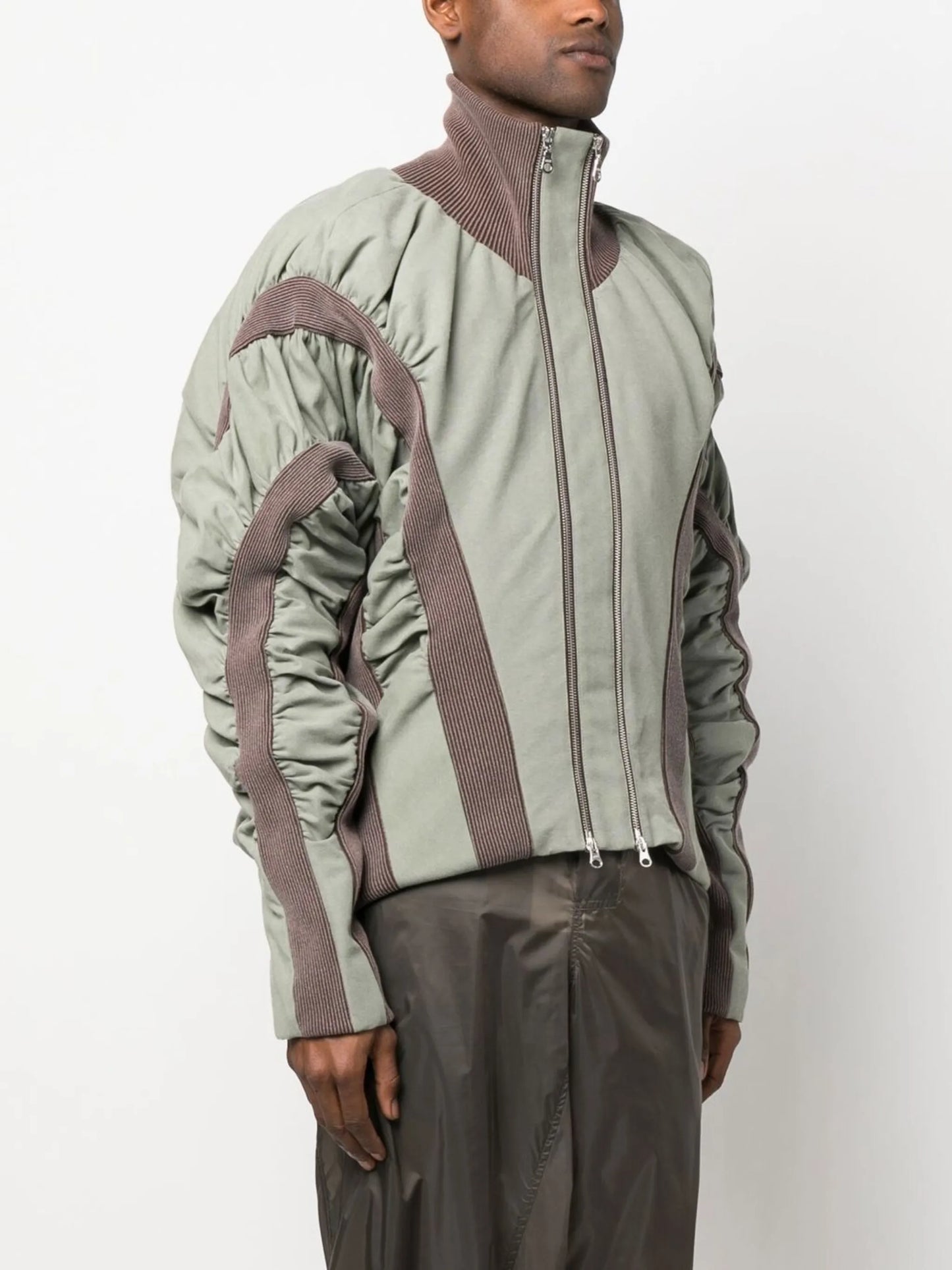 gathered-detail ribbed jacket