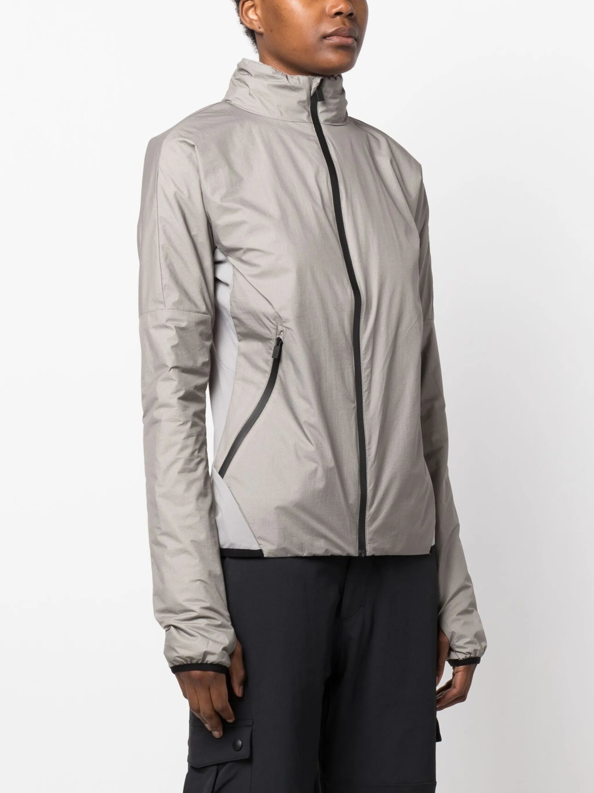 concealed-hood zip-up track jacket