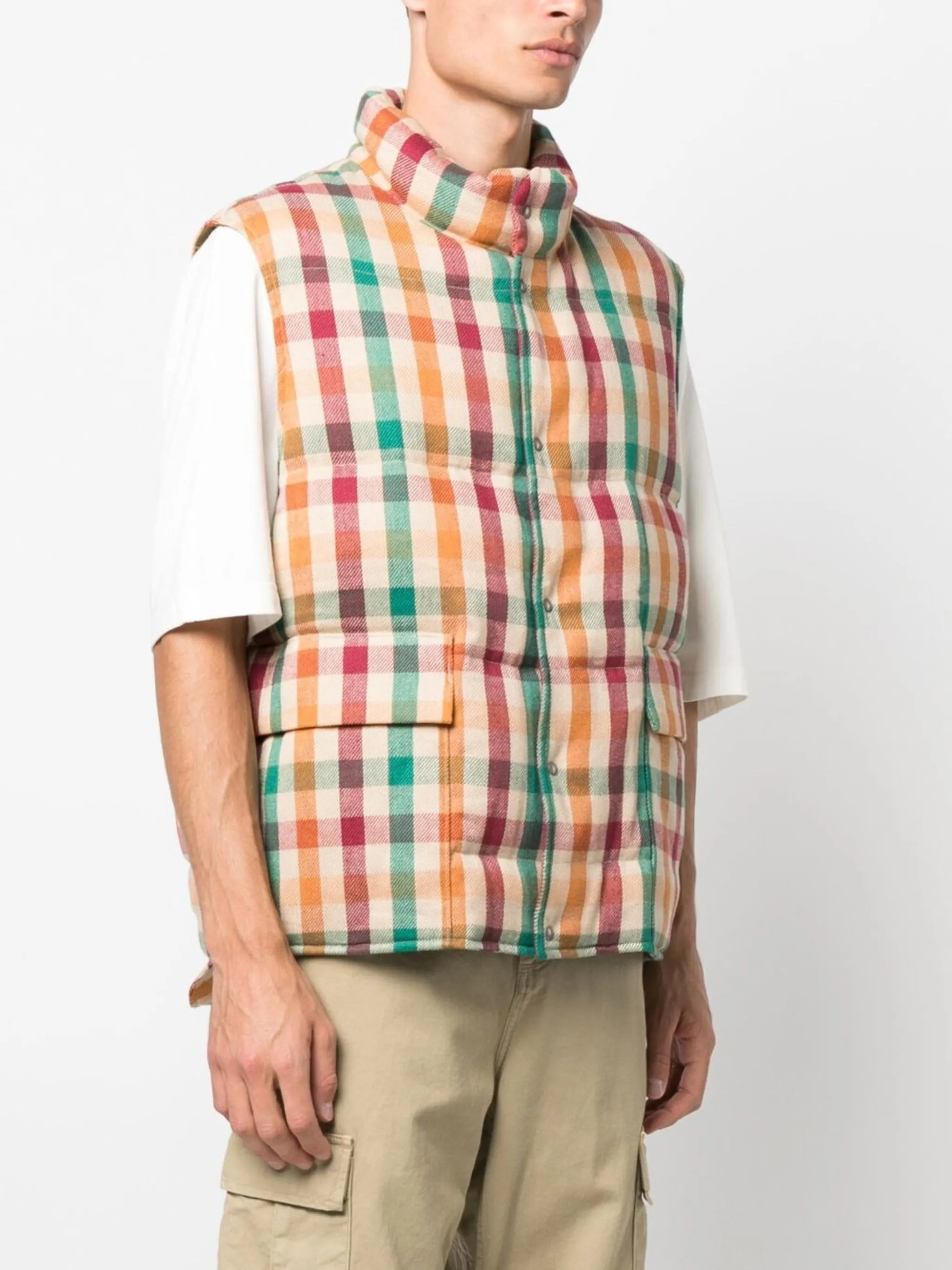 Walker check-print down gilet