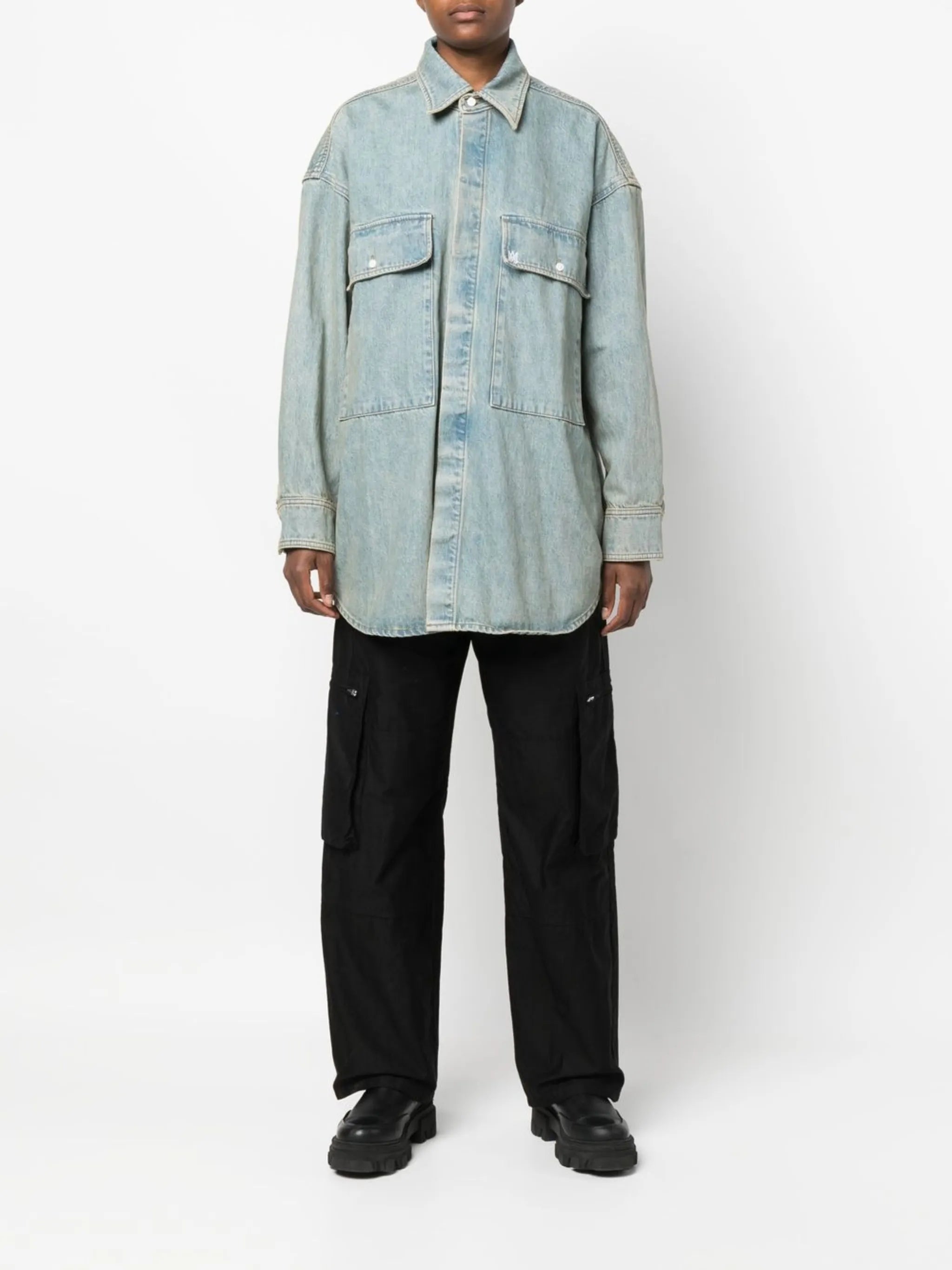 embroidered-logo detail denim shirt