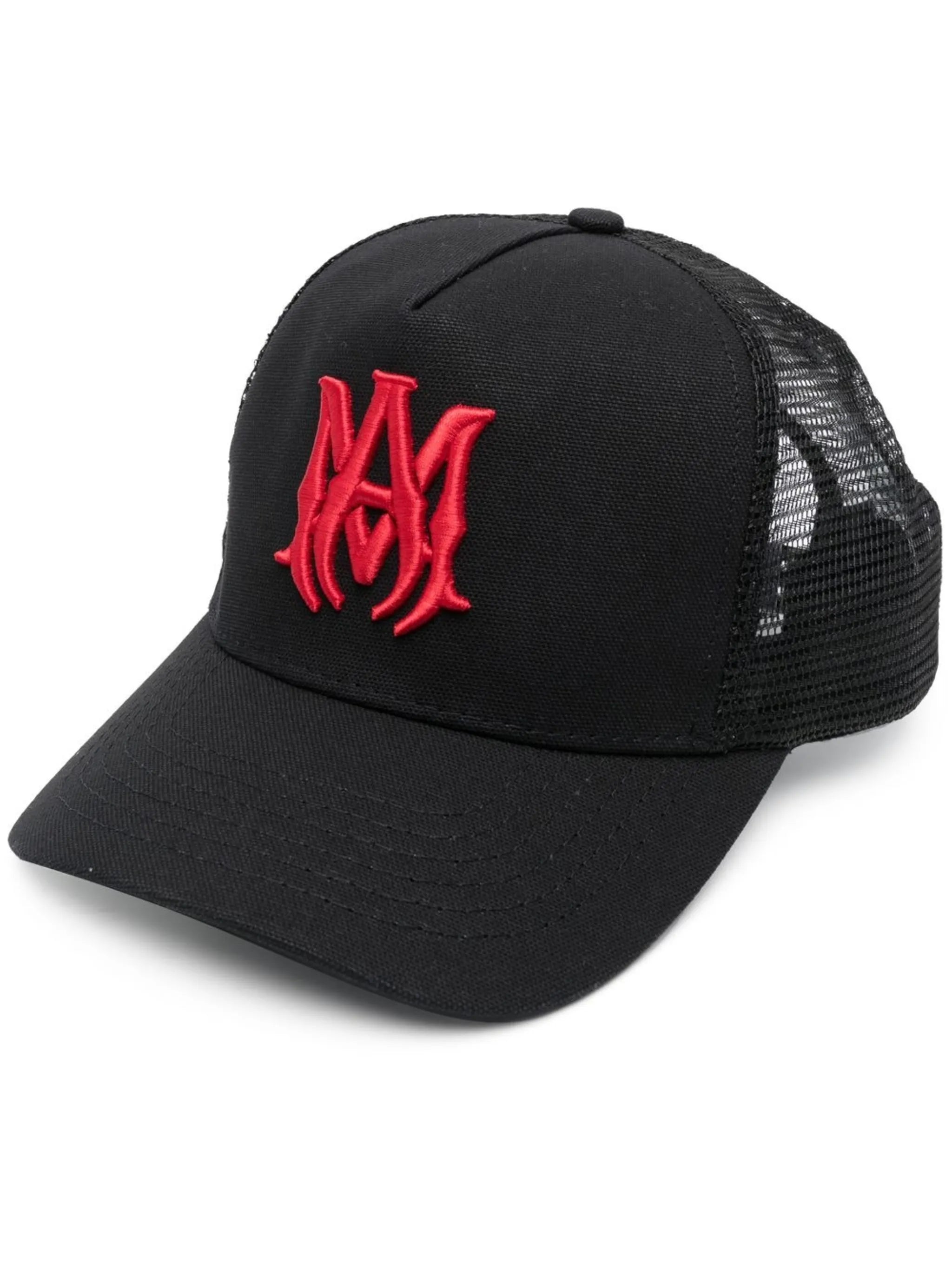 embroidered-logo mesh panelled cap
