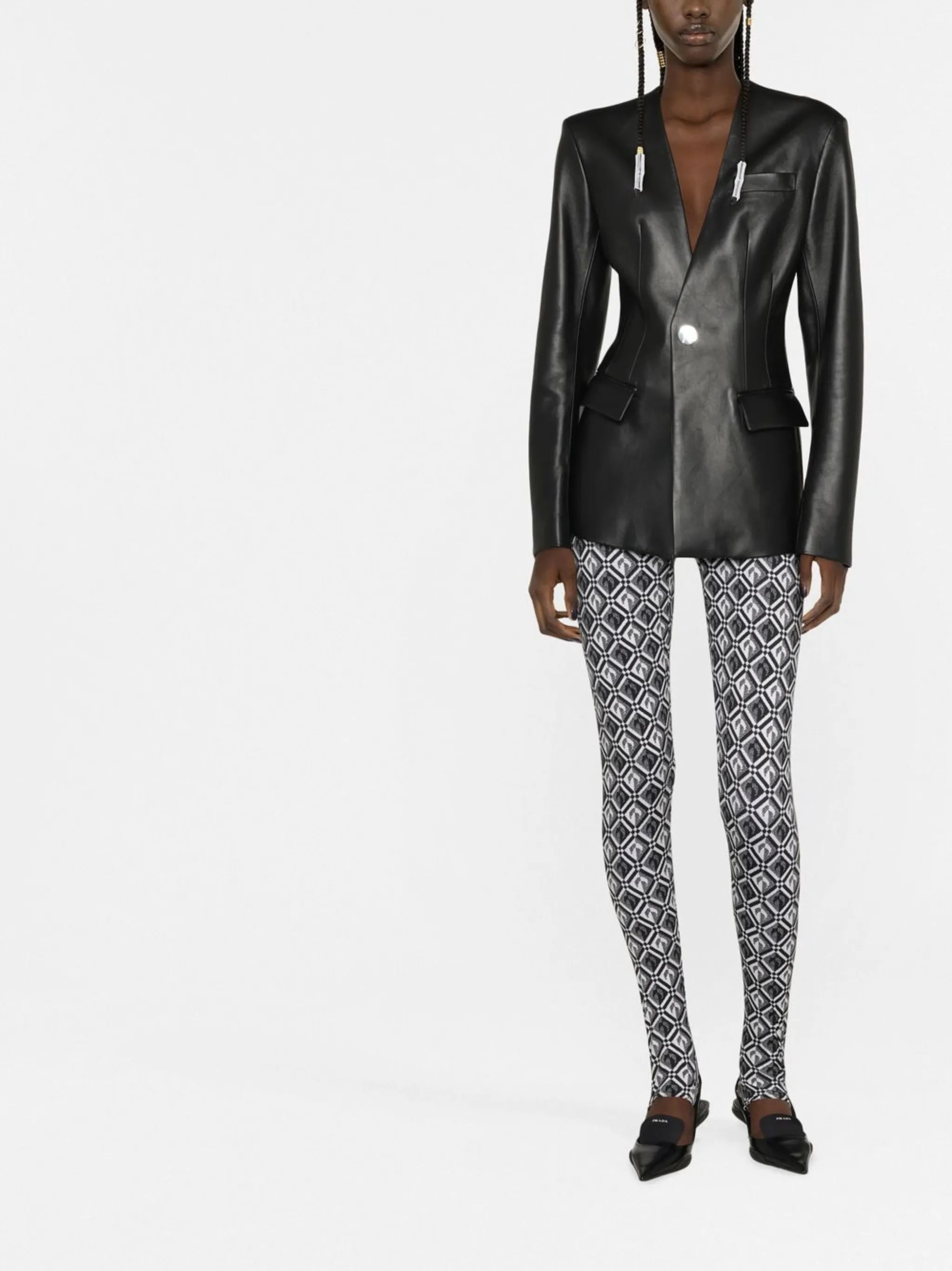 crescent moon diamond-jacquard leggings