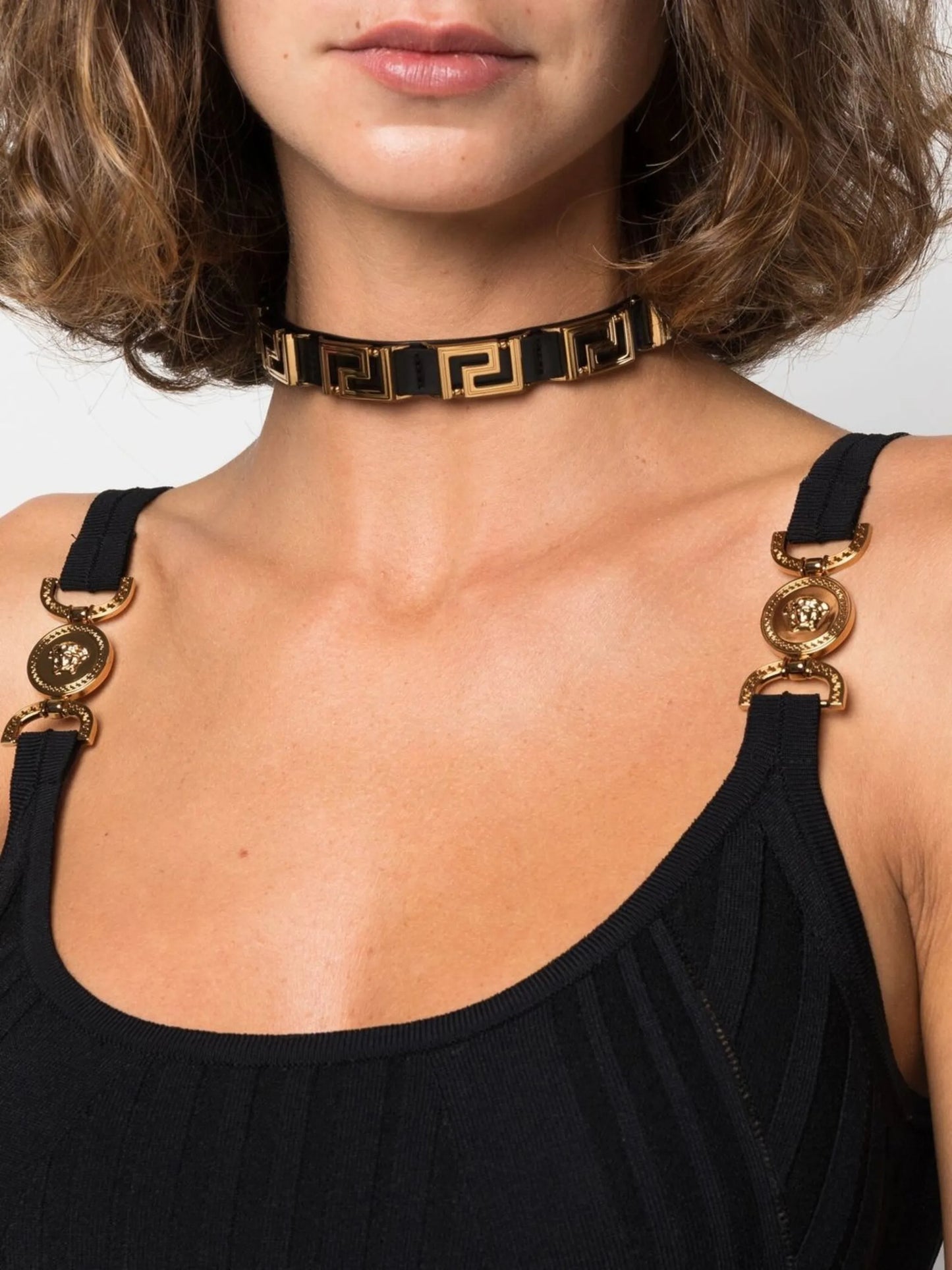 Greca leather choker