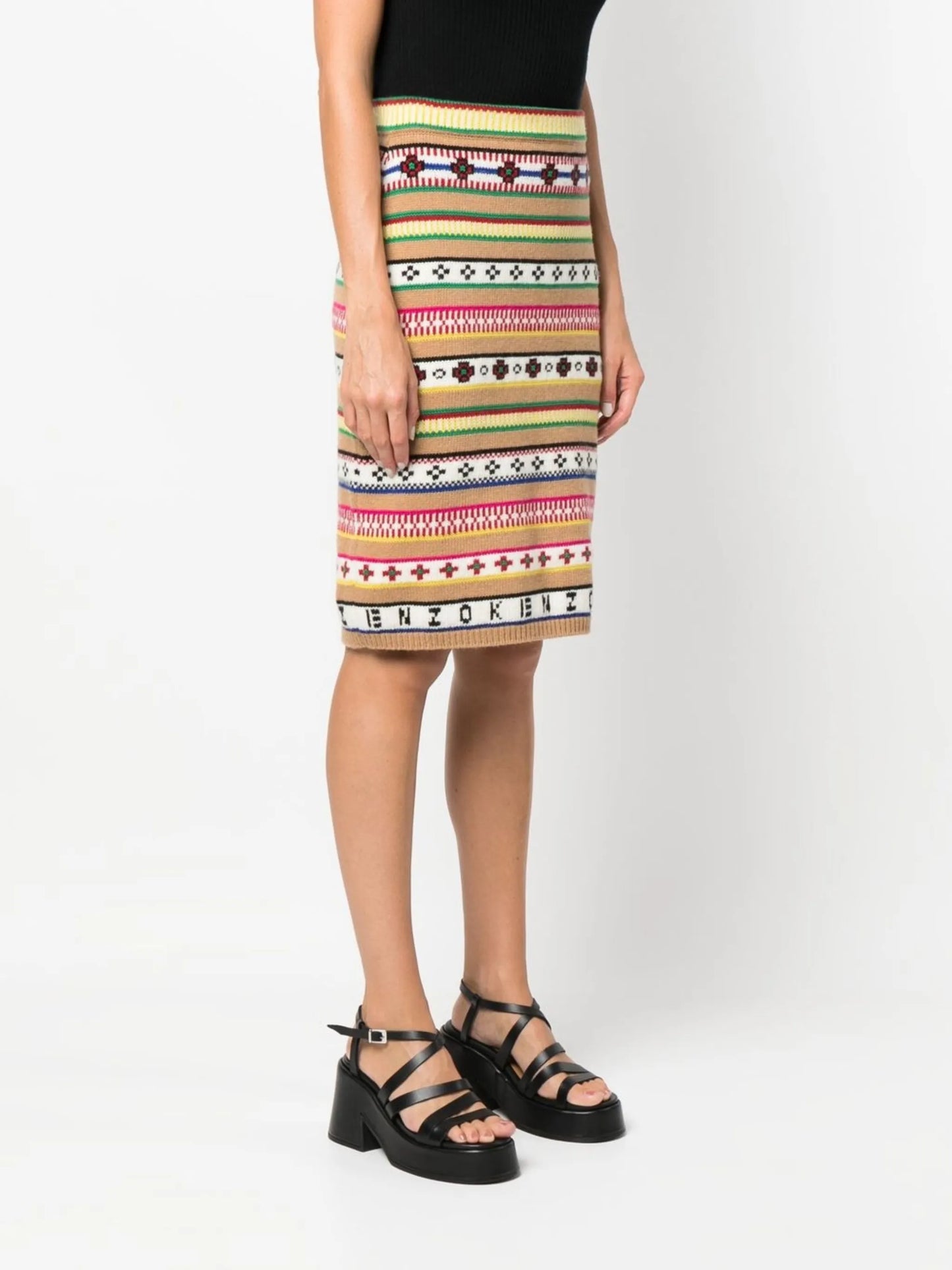 intarsia-knit high-waisted skirt