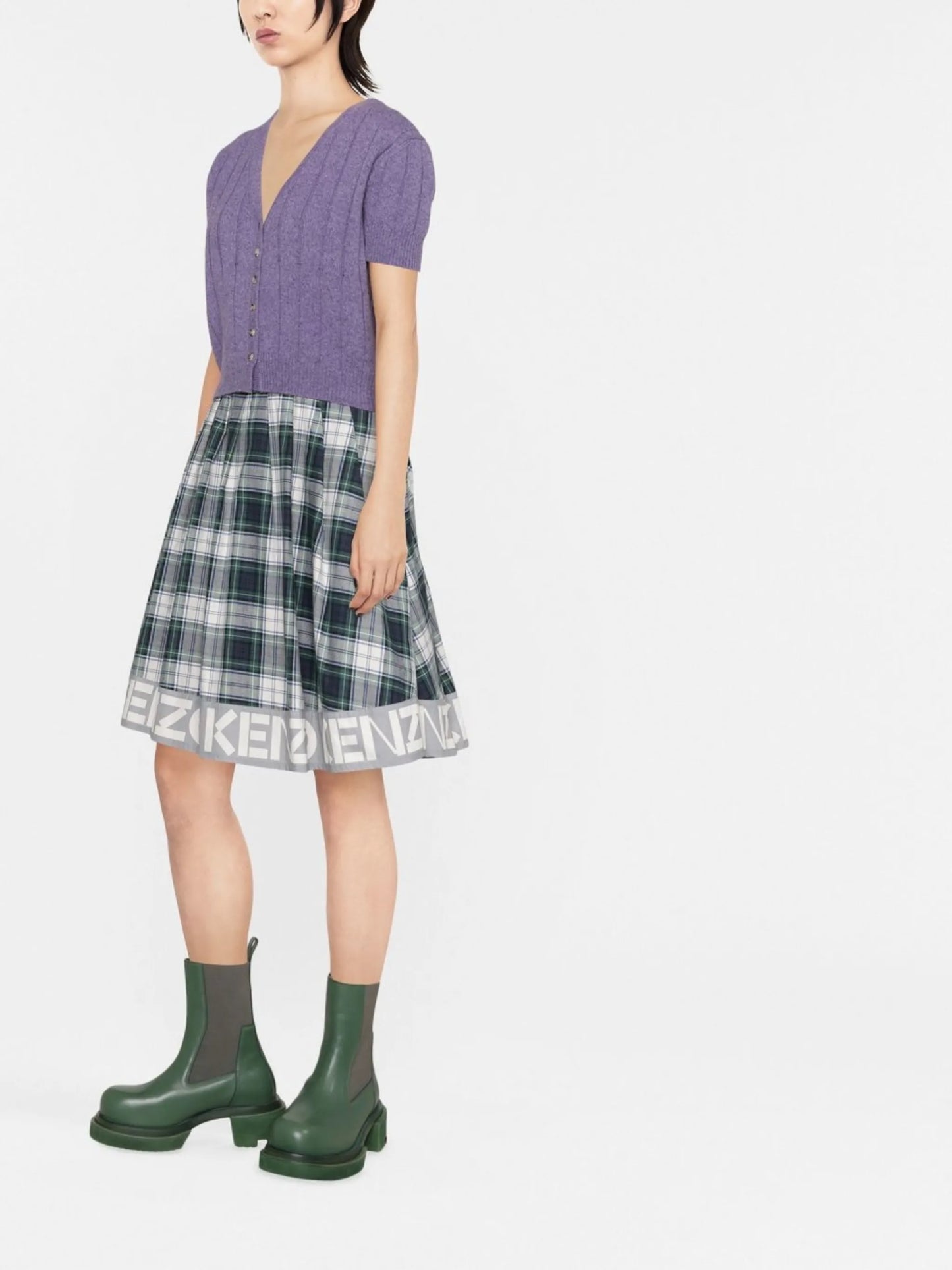 logo-print check skirt