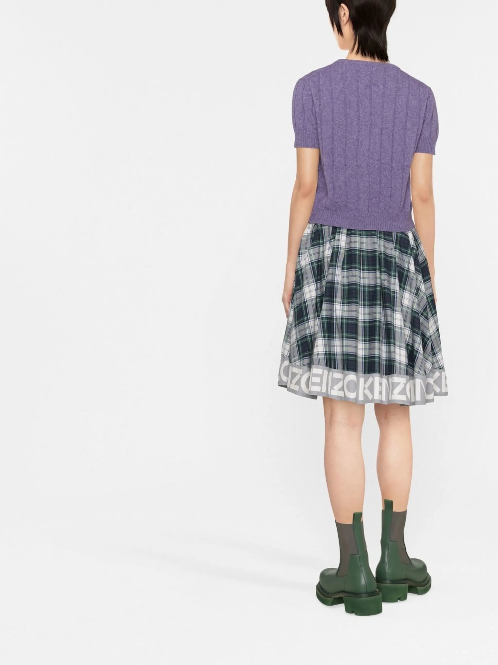 logo-print check skirt