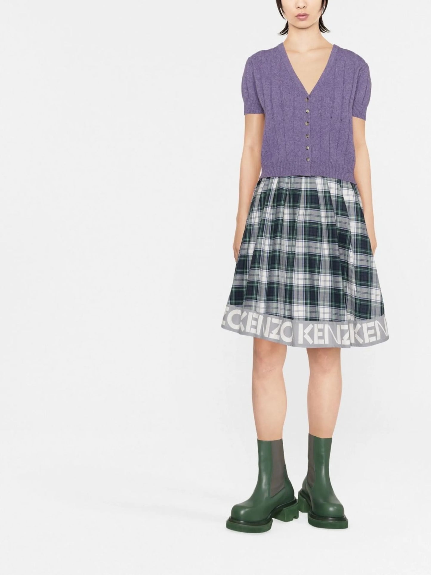 logo-print check skirt