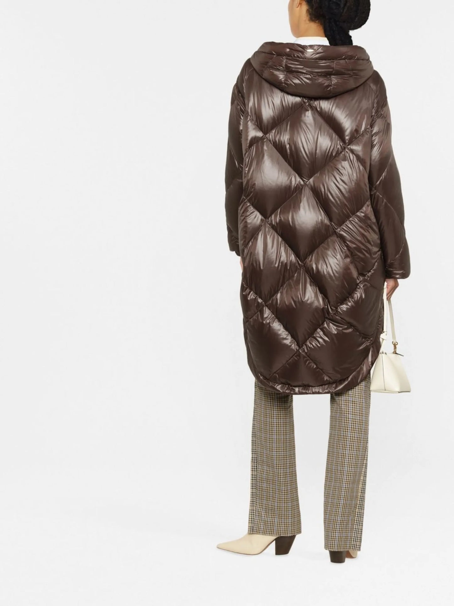 diamond-quilted midi coat