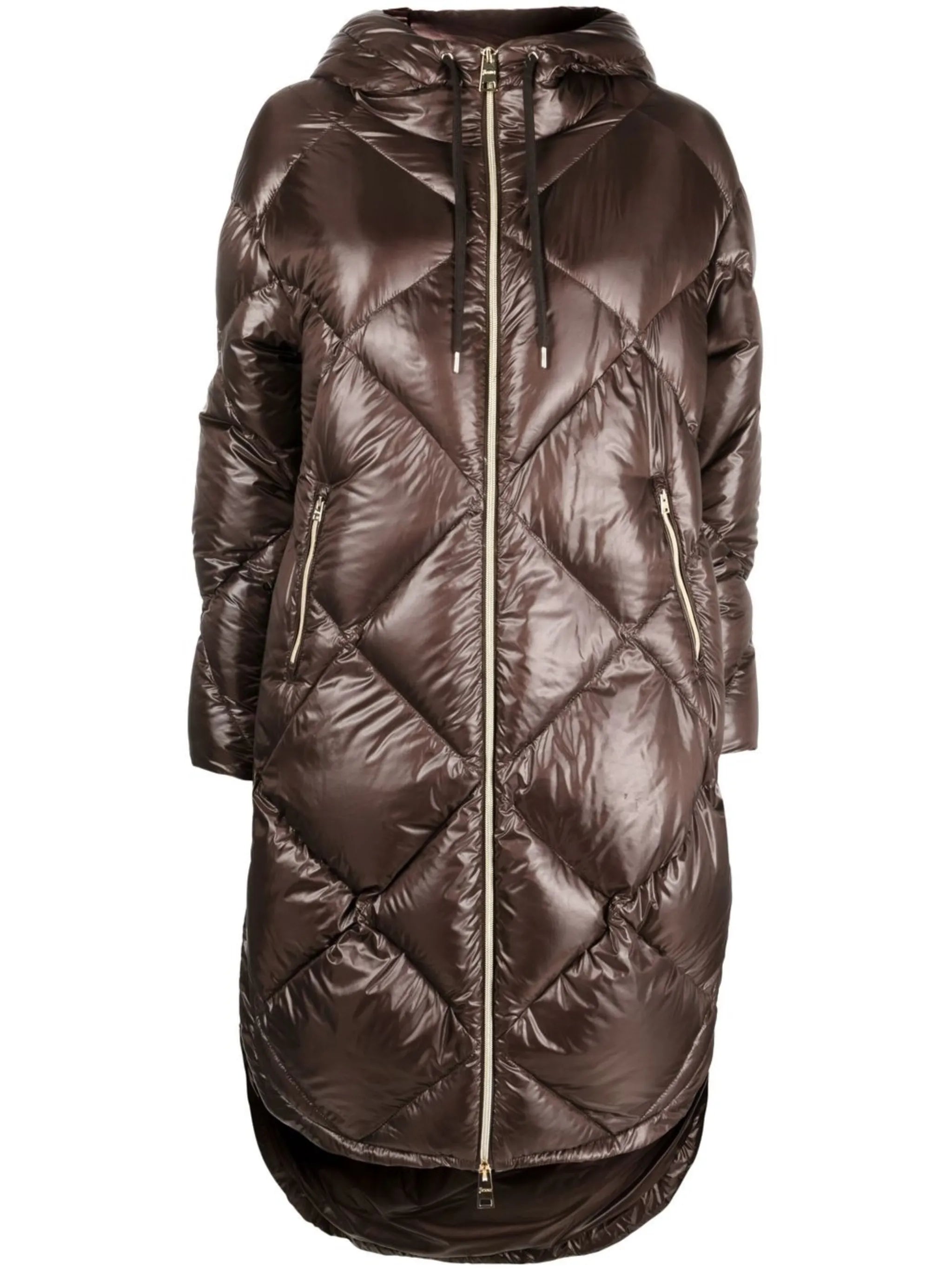 diamond-quilted midi coat