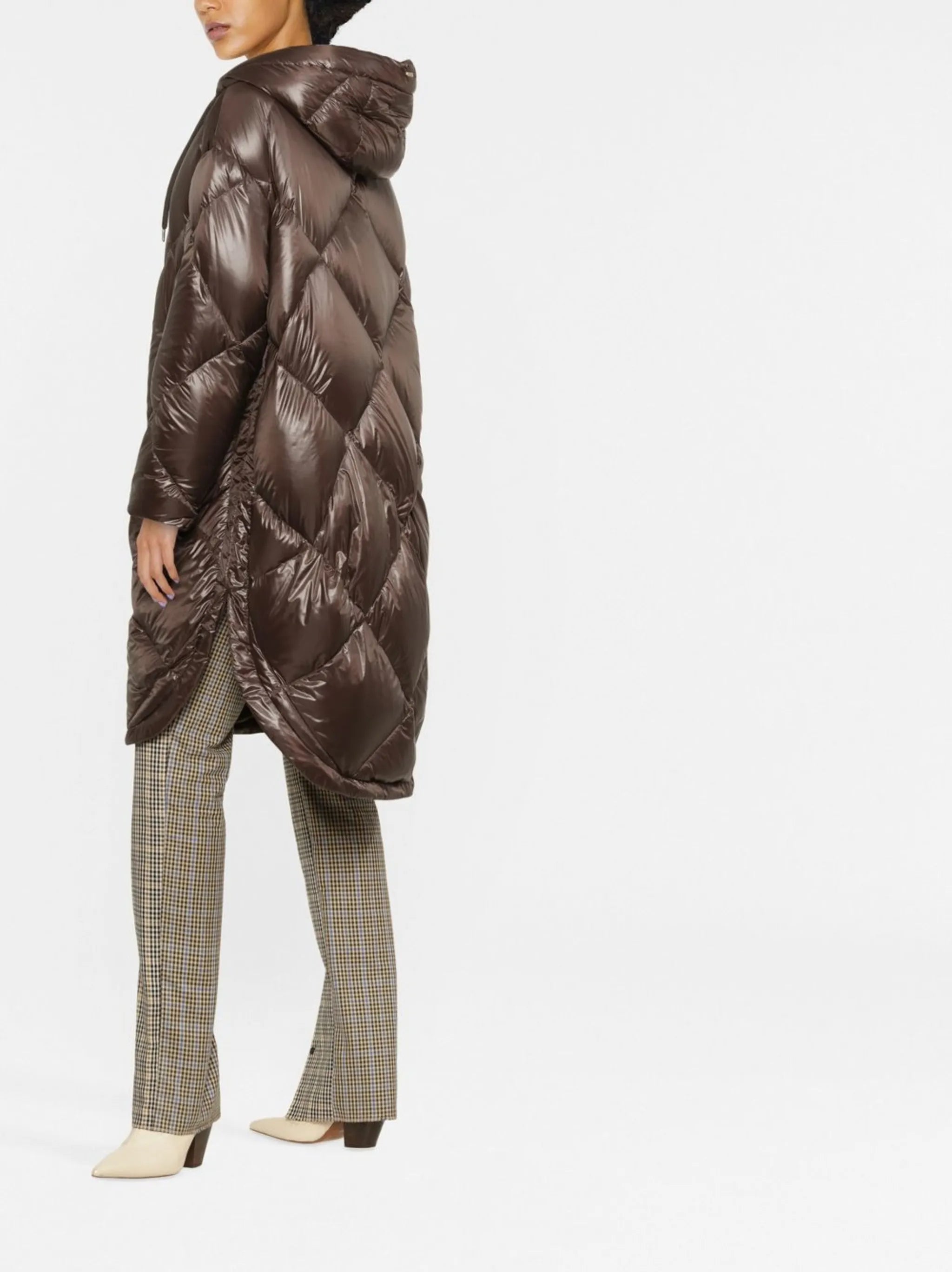 diamond-quilted midi coat