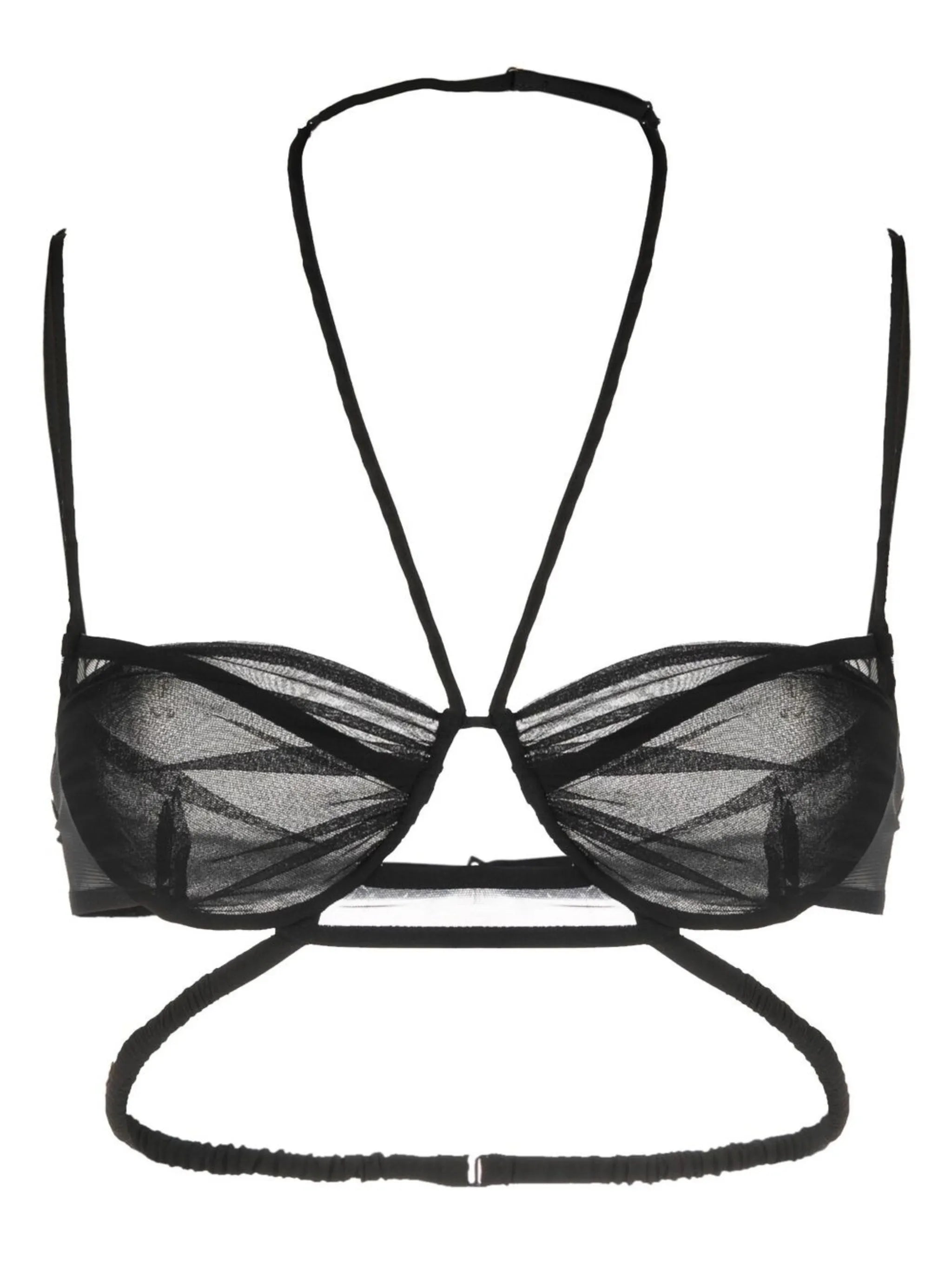 sheer-panel halterneck bra