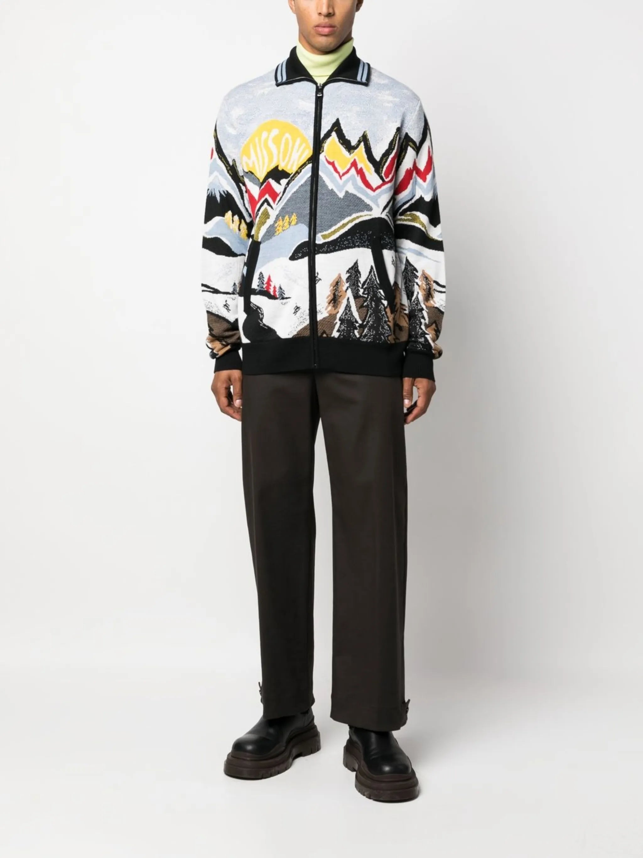 intarsia-knit zip-up jumper