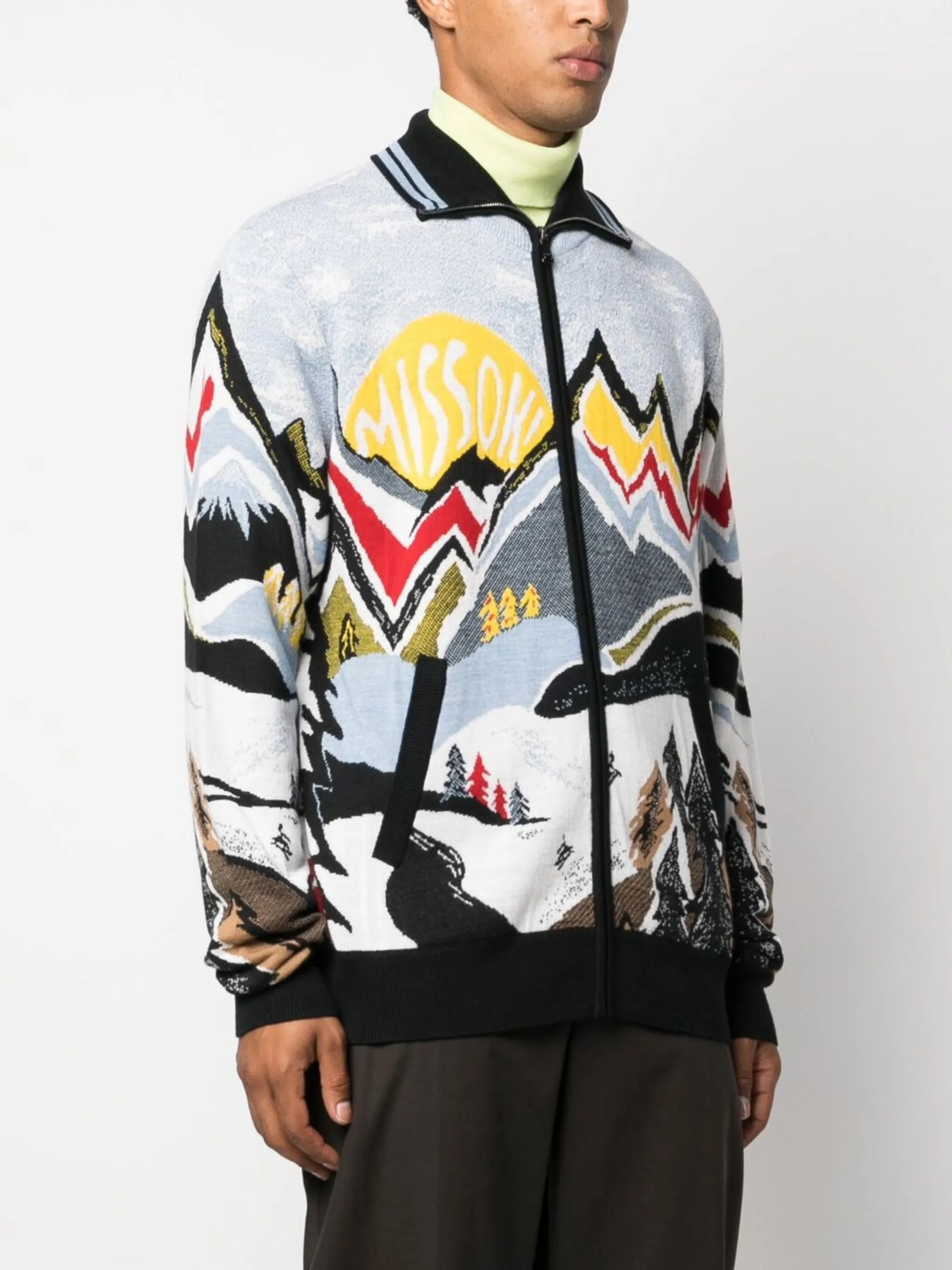 intarsia-knit zip-up jumper