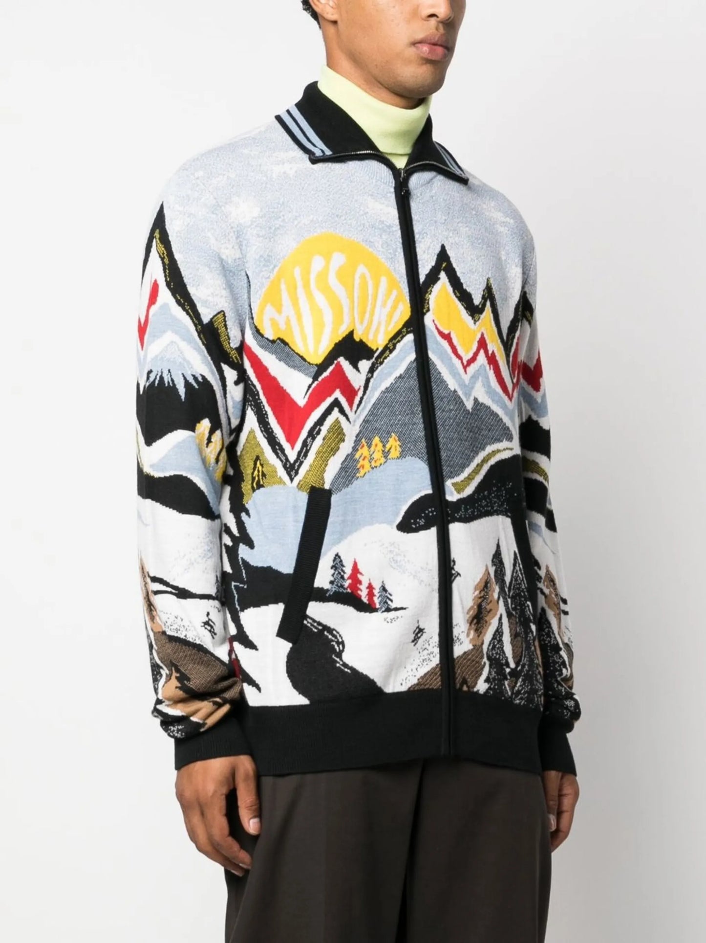 intarsia-knit zip-up jumper