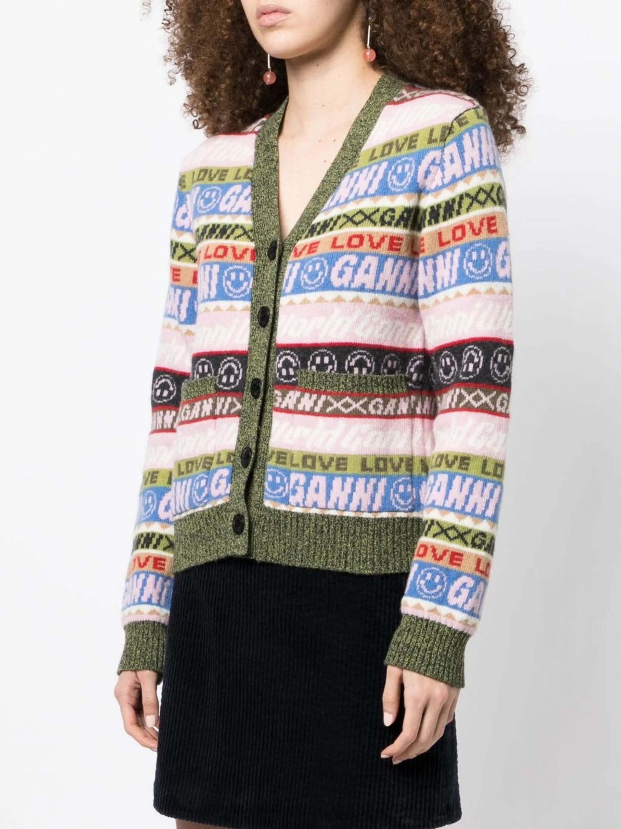 Graphic V-neck knitted cardigan