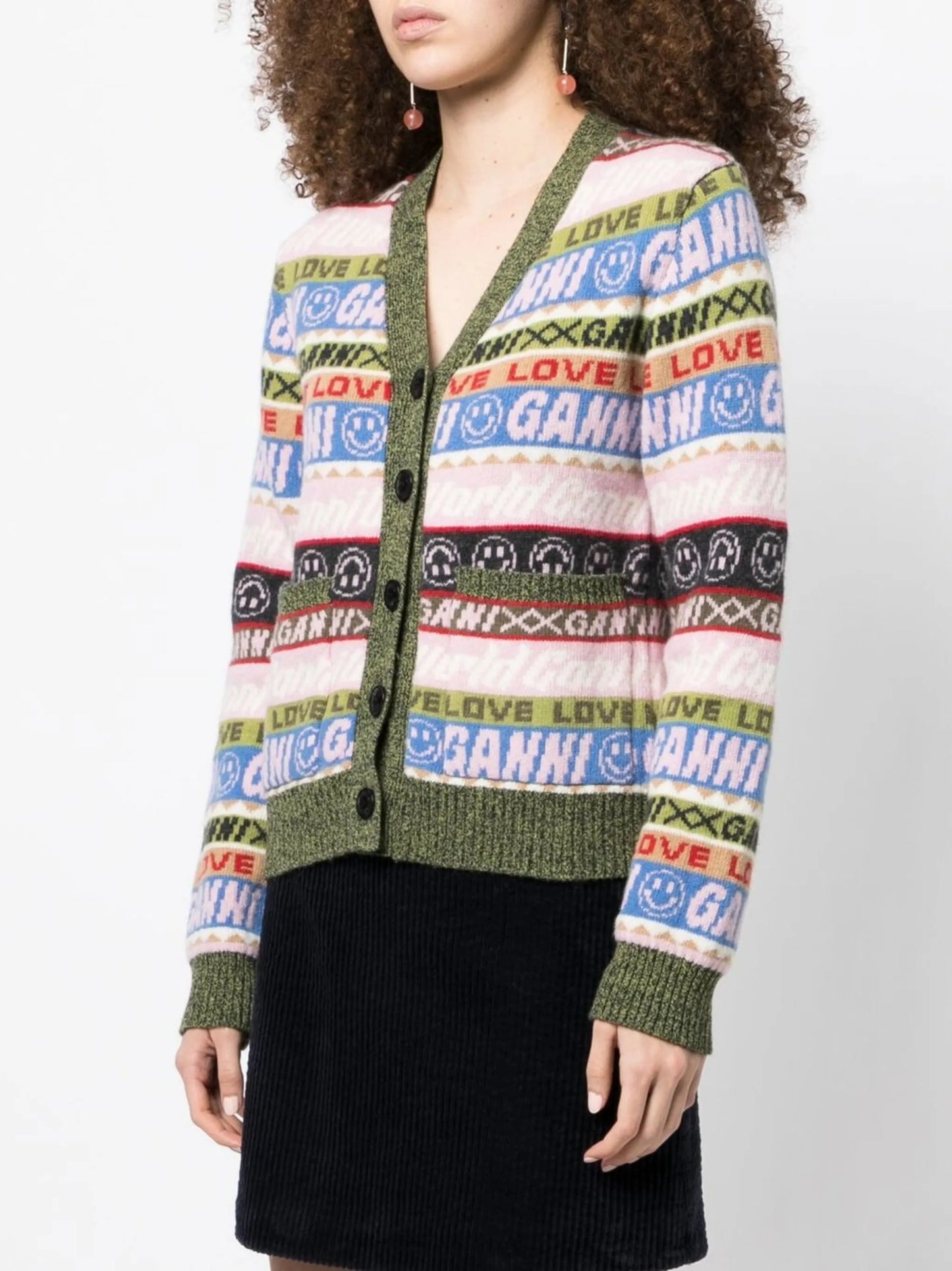 Graphic V-neck knitted cardigan